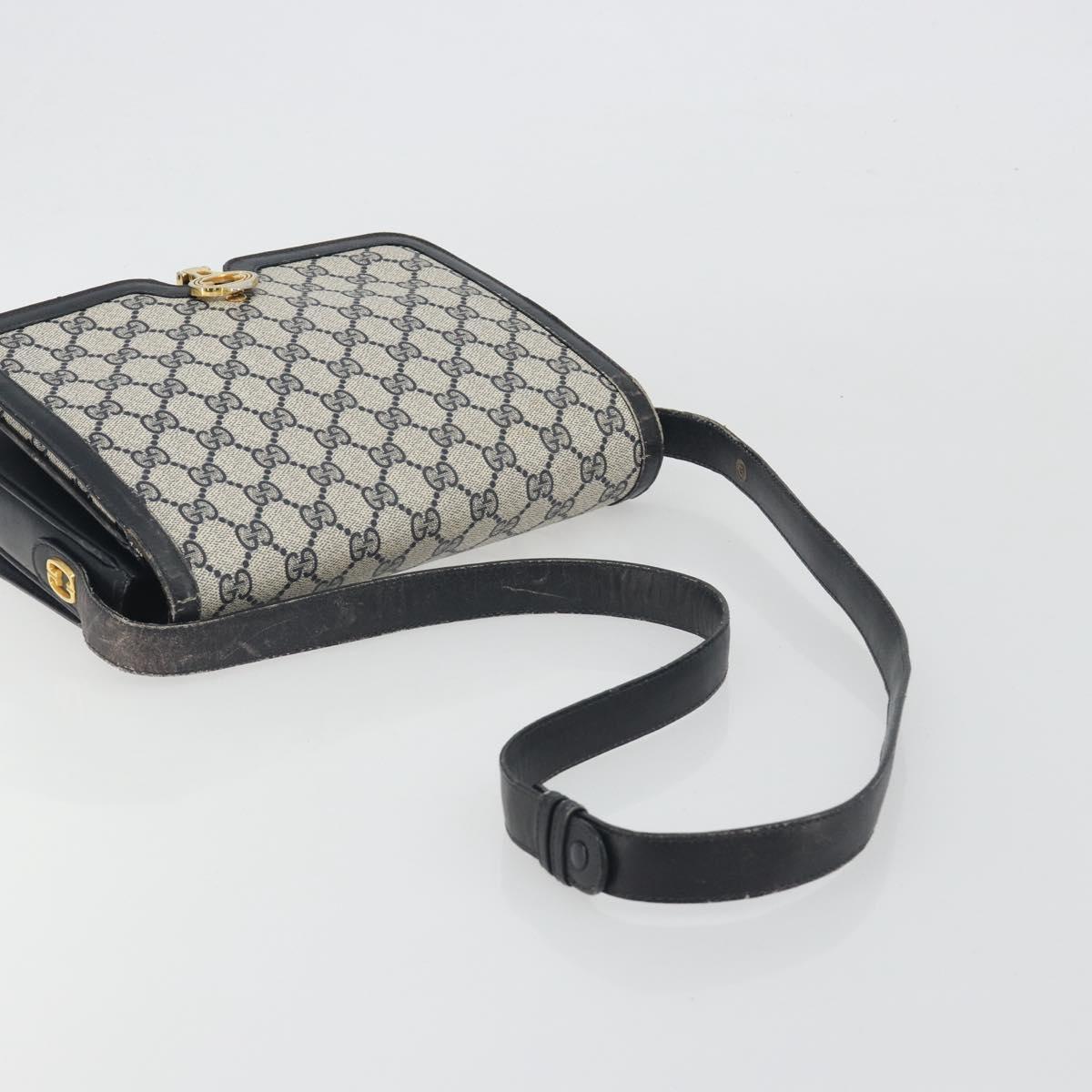 GUCCI GG Supreme Shoulder Bag PVC Leather Navy Gold Tone Auth ep15387