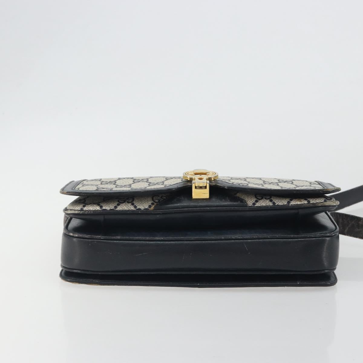 GUCCI GG Supreme Shoulder Bag PVC Leather Navy Gold Tone Auth ep15387