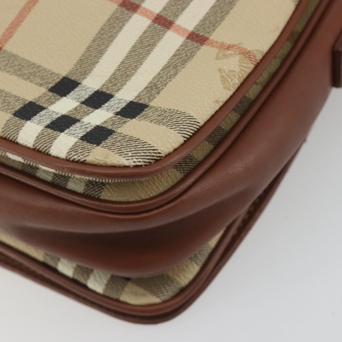 Burberrys Nova Check Shoulder Bag PVC Leather Beige Gold Tone Auth ep15388
