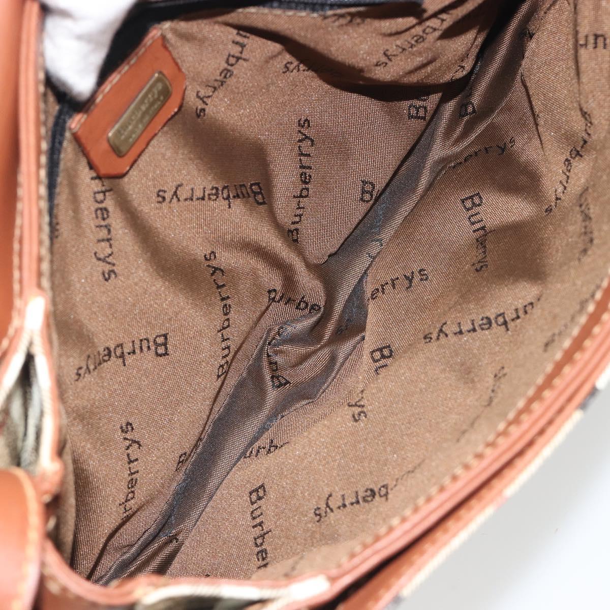 Burberrys Nova Check Shoulder Bag PVC Leather Beige Gold Tone Auth ep15388