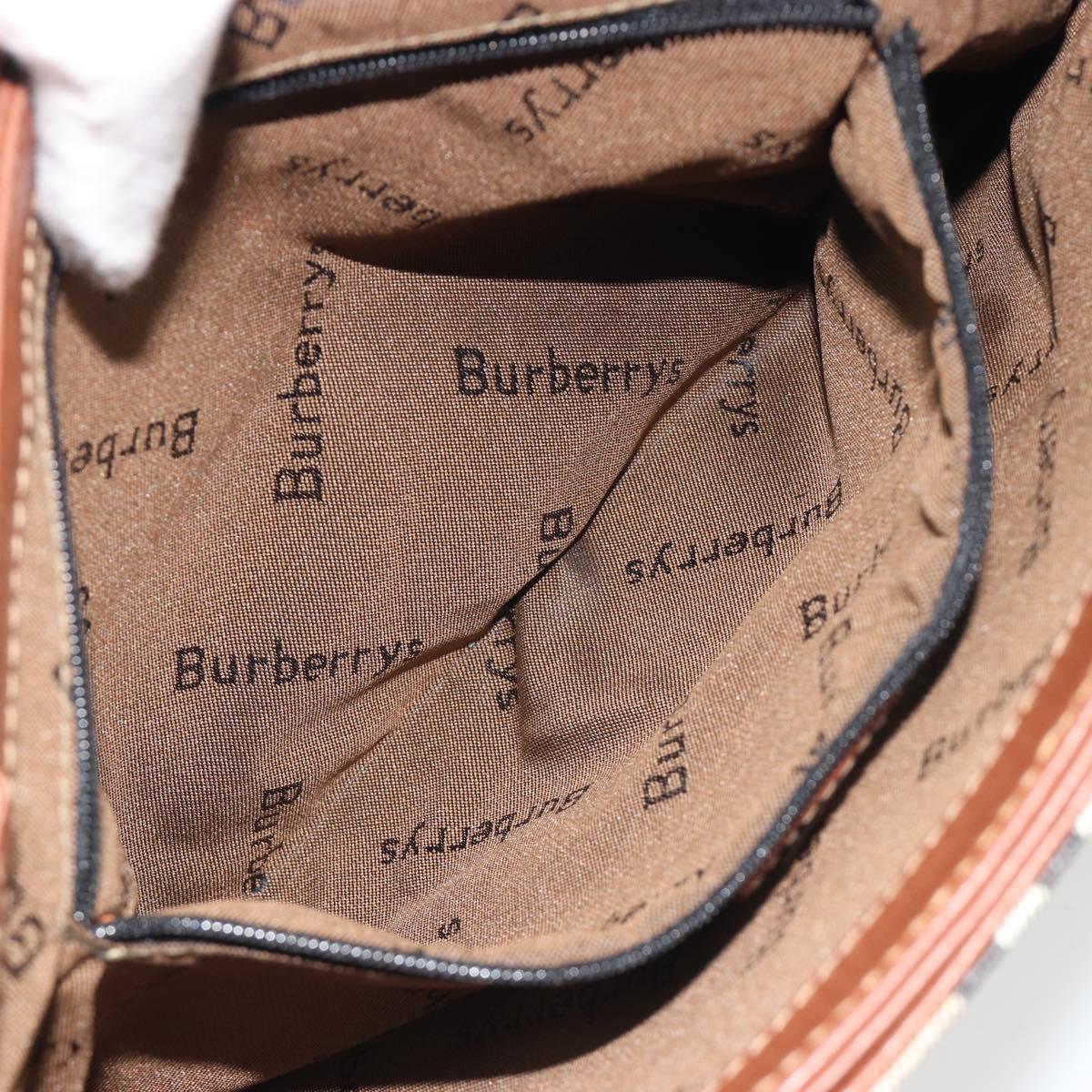 Burberrys Nova Check Shoulder Bag PVC Leather Beige Gold Tone Auth ep15388