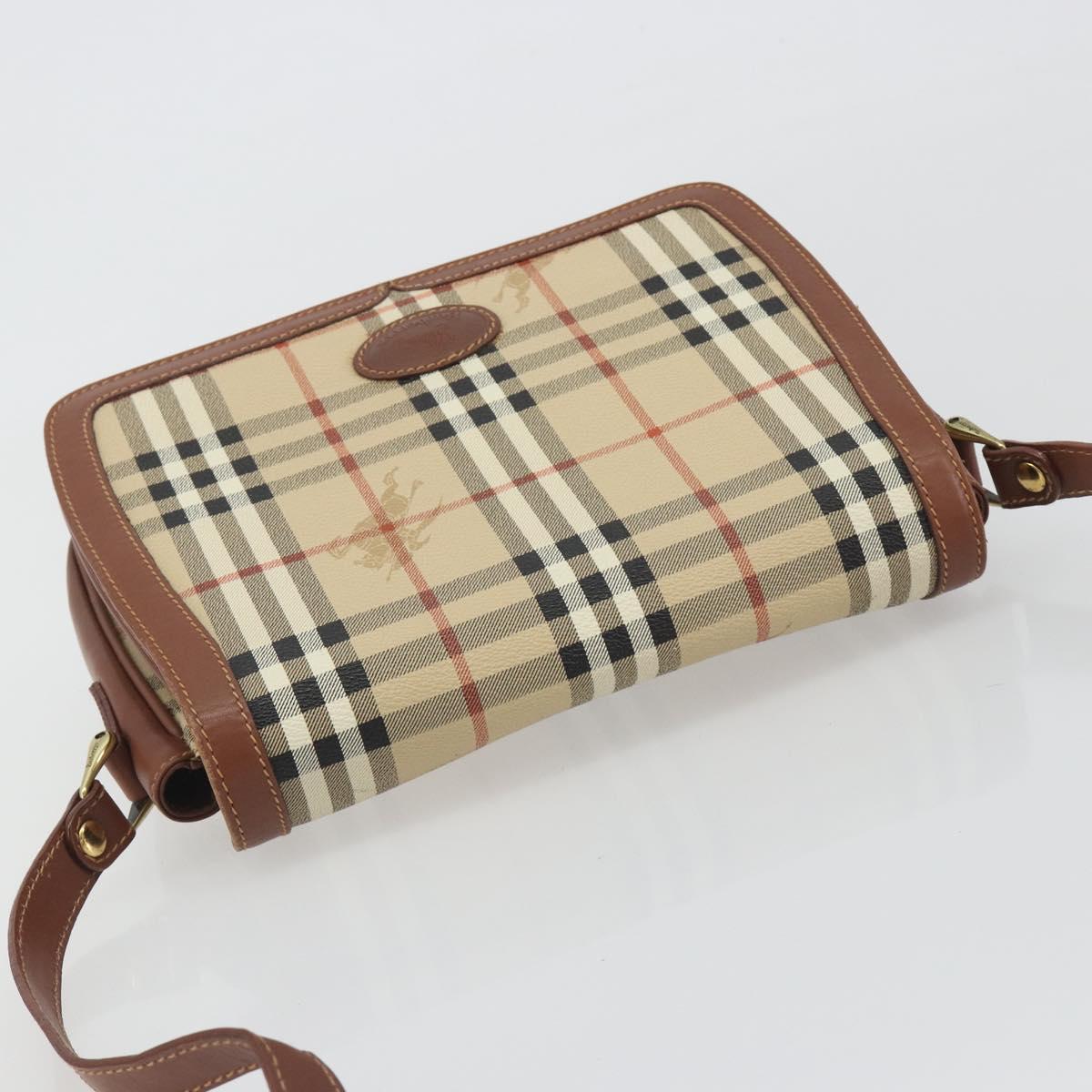 Burberrys Nova Check Shoulder Bag PVC Leather Beige Gold Tone Auth ep15388