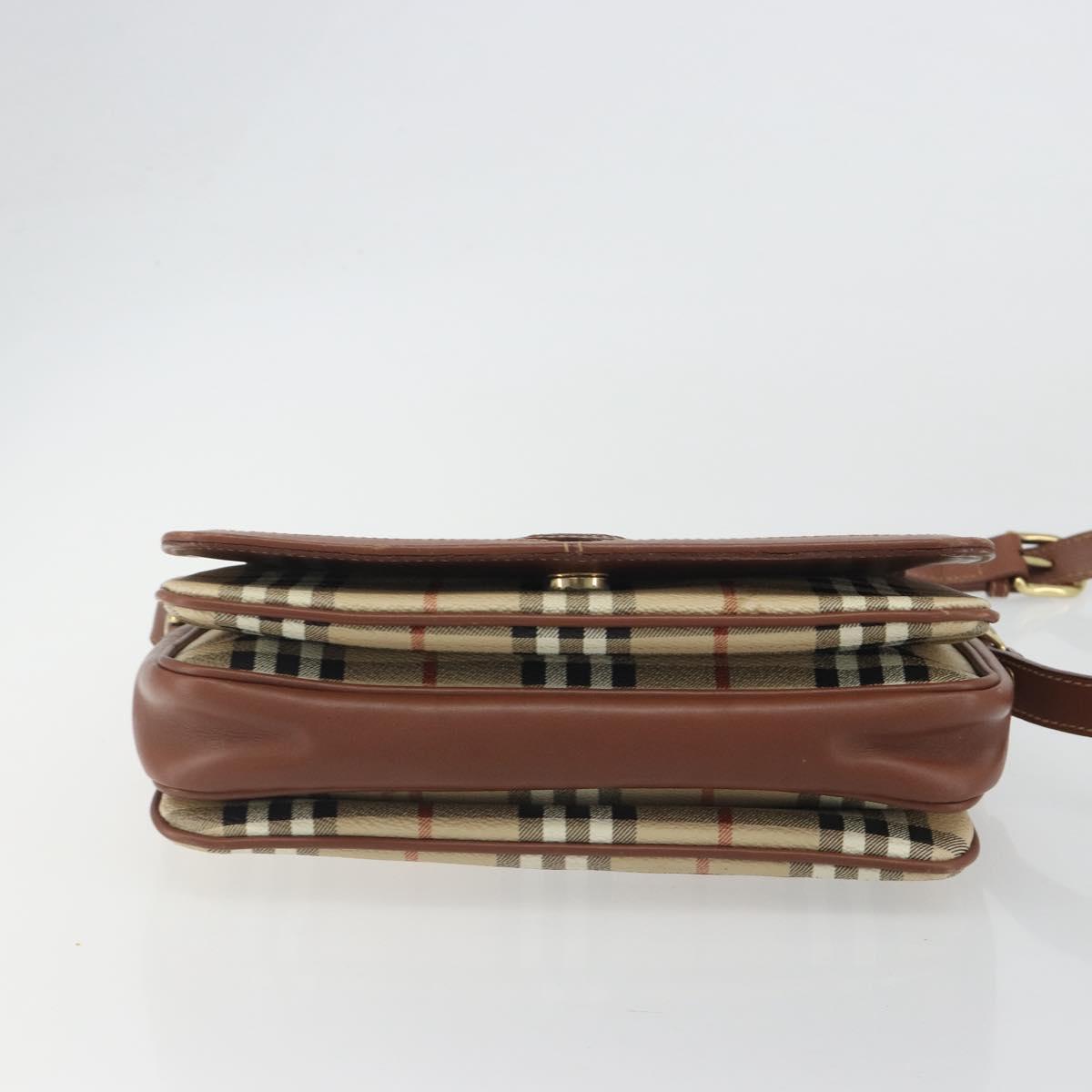 Burberrys Nova Check Shoulder Bag PVC Leather Beige Gold Tone Auth ep15388
