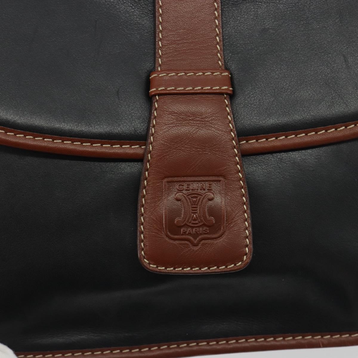 CELINE Shoulder Bag Leather Black Brown Auth ep15389