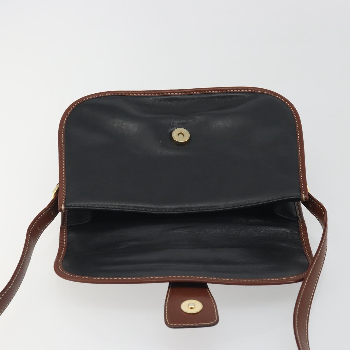 CELINE Shoulder Bag Leather Black Brown Auth ep15389