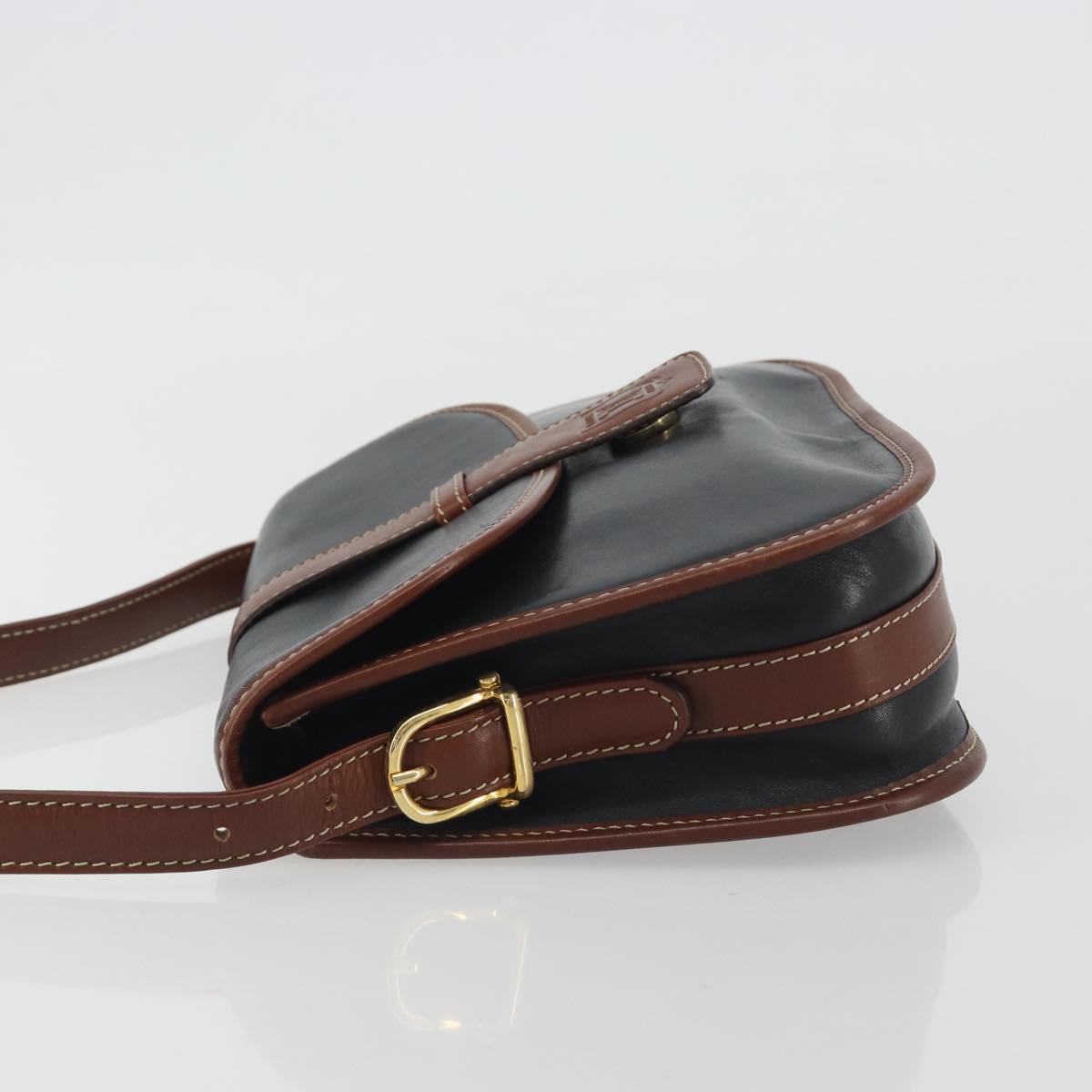 CELINE Shoulder Bag Leather Black Brown Auth ep15389