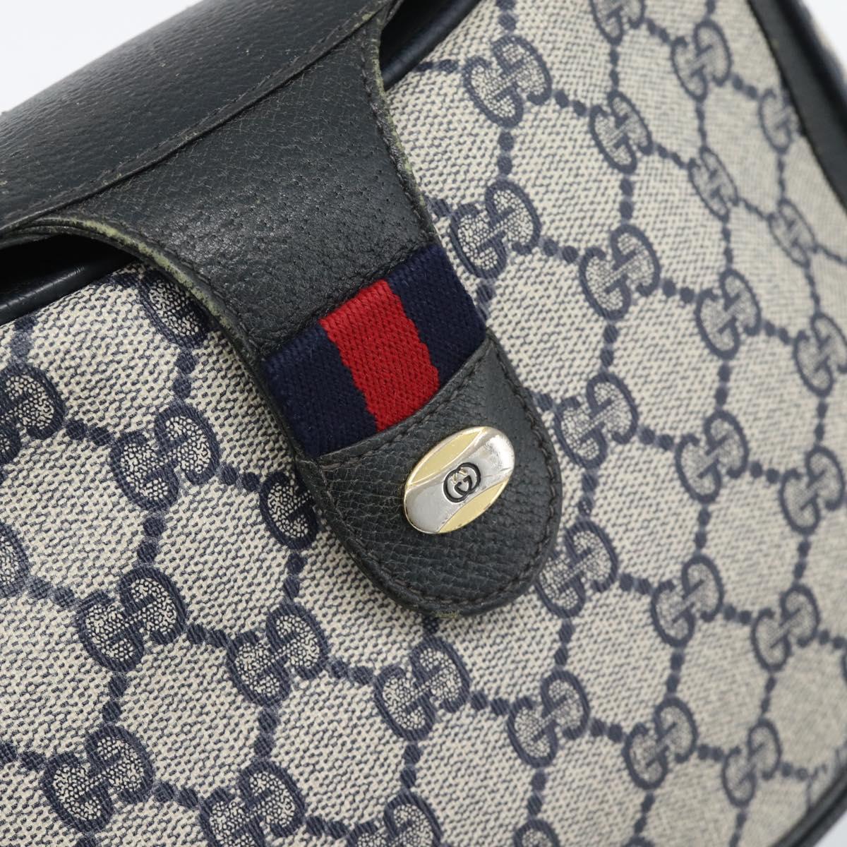 GUCCI GG Supreme Shoulder Bag PVC Leather Navy Gold Tone Auth ep15390
