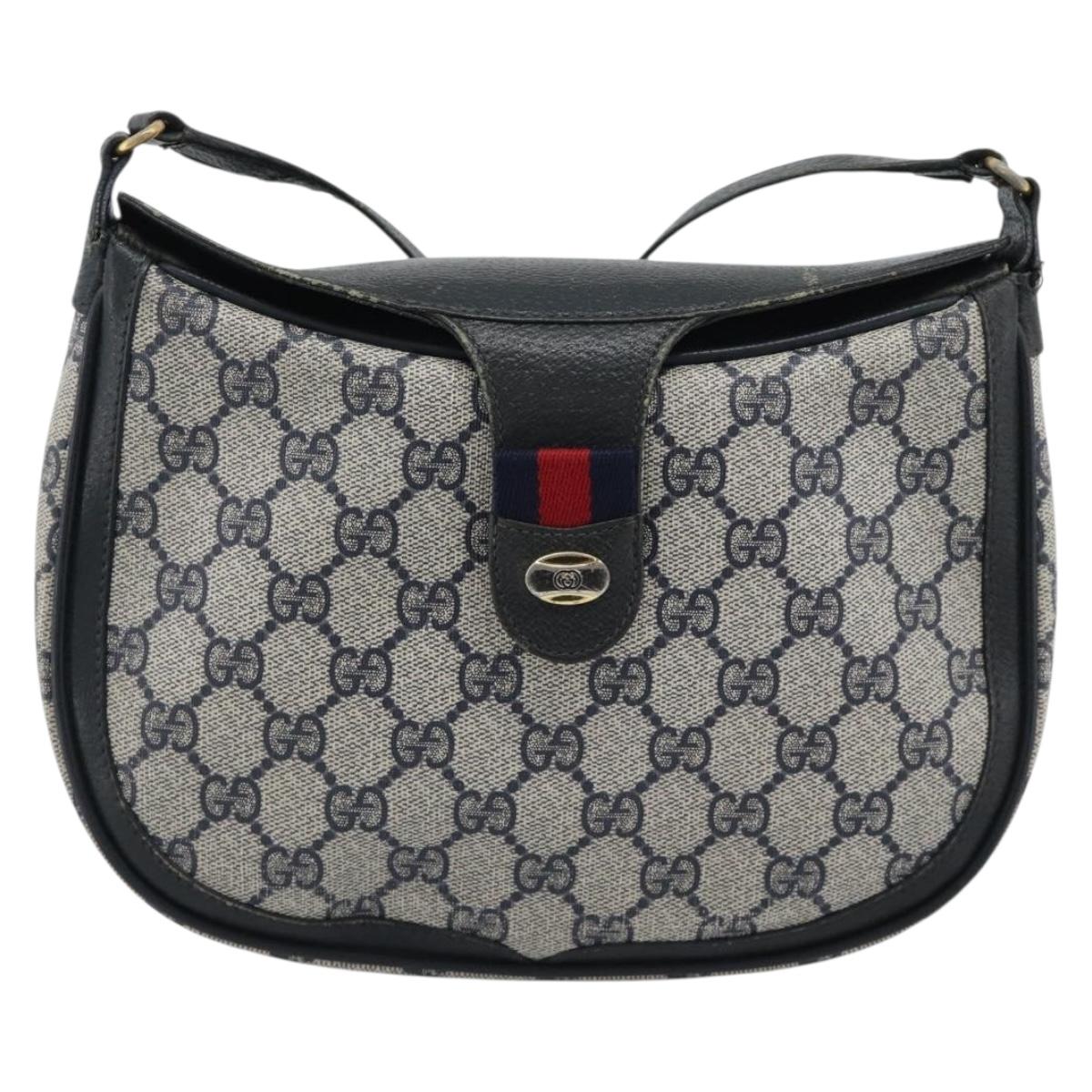 GUCCI GG Supreme Shoulder Bag PVC Leather Navy Gold Tone Auth ep15390