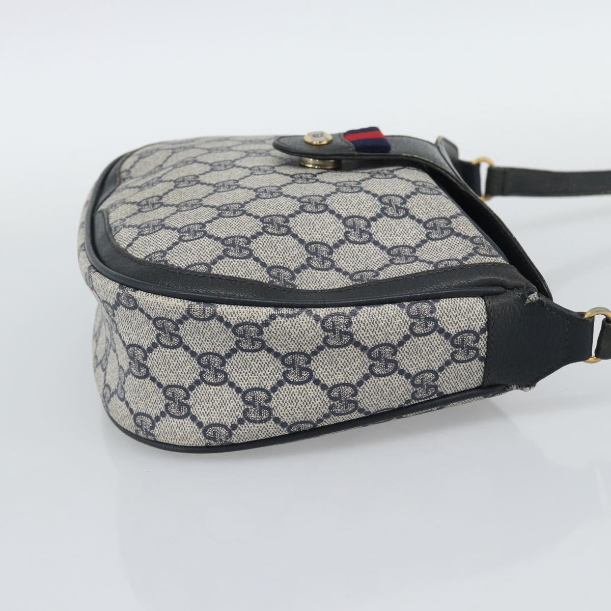 GUCCI GG Supreme Shoulder Bag PVC Leather Navy Gold Tone Auth ep15390