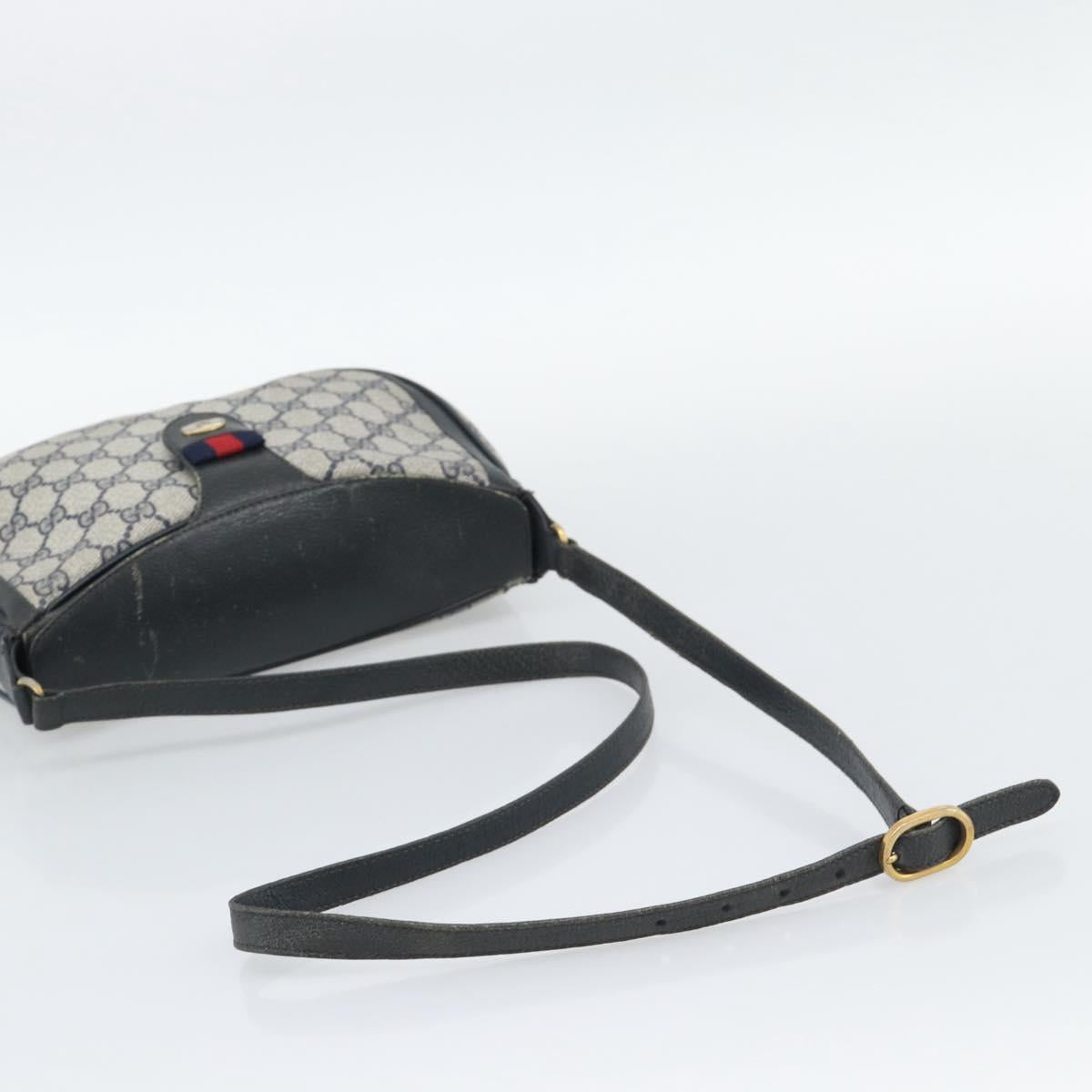 GUCCI GG Supreme Shoulder Bag PVC Leather Navy Gold Tone Auth ep15390