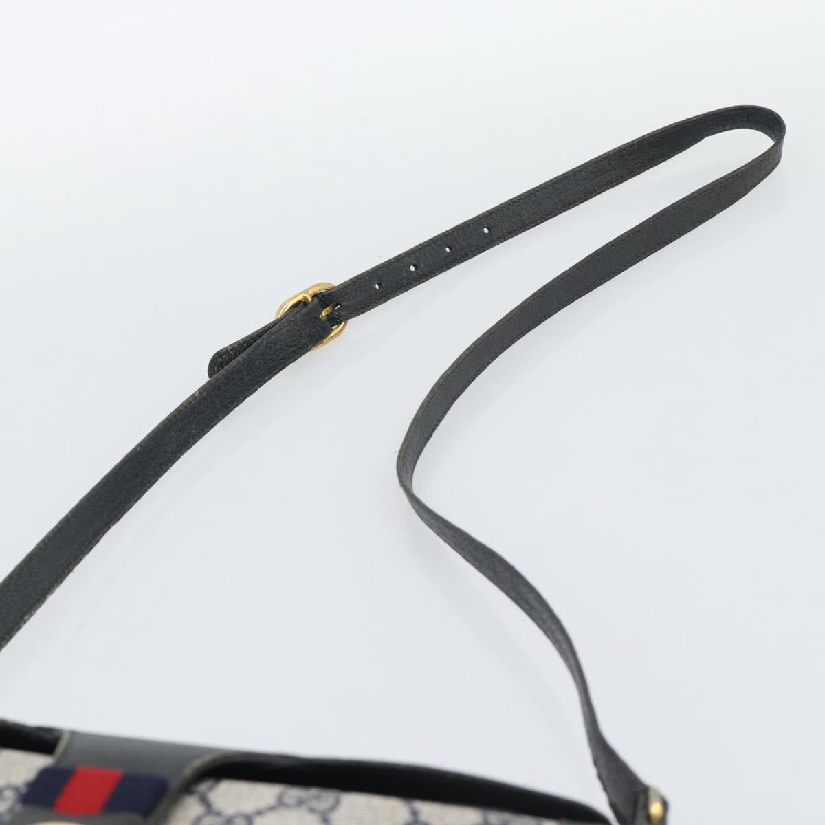 GUCCI GG Supreme Shoulder Bag PVC Leather Navy Gold Tone Auth ep15390
