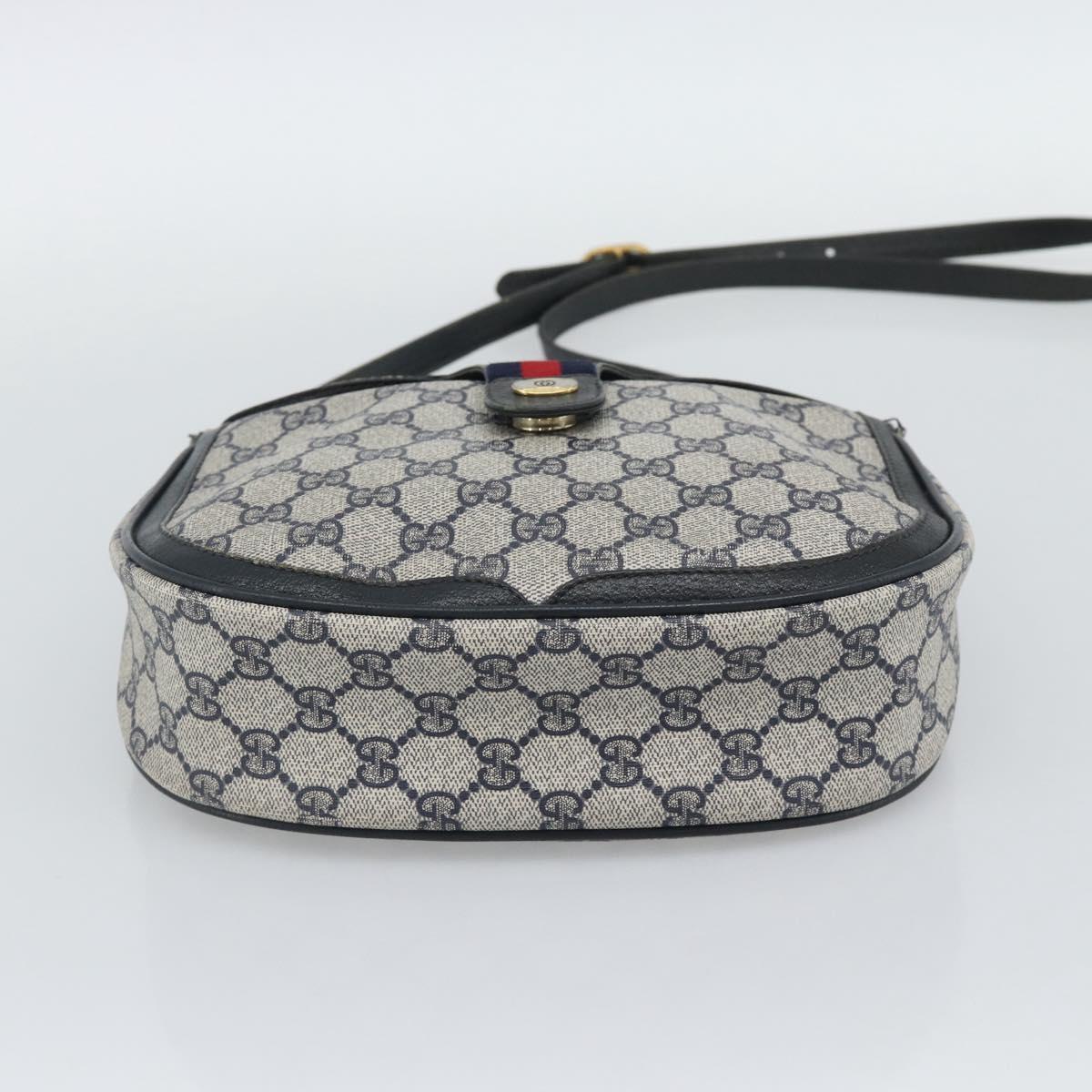 GUCCI GG Supreme Shoulder Bag PVC Leather Navy Gold Tone Auth ep15390