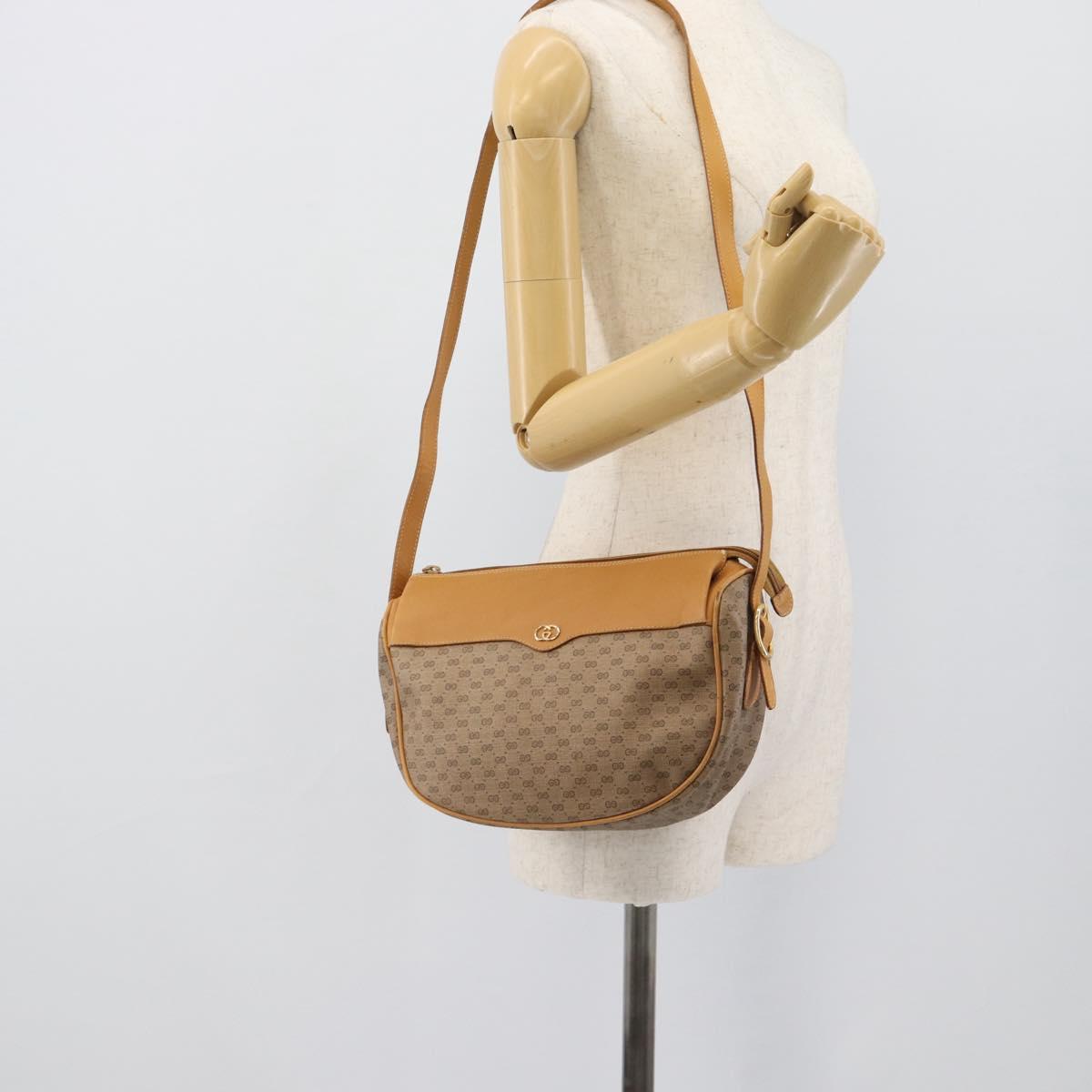 GUCCI Micro GG Shoulder Bag PVC Leather Beige Gold Tone 01 37 4001 Auth ep15391