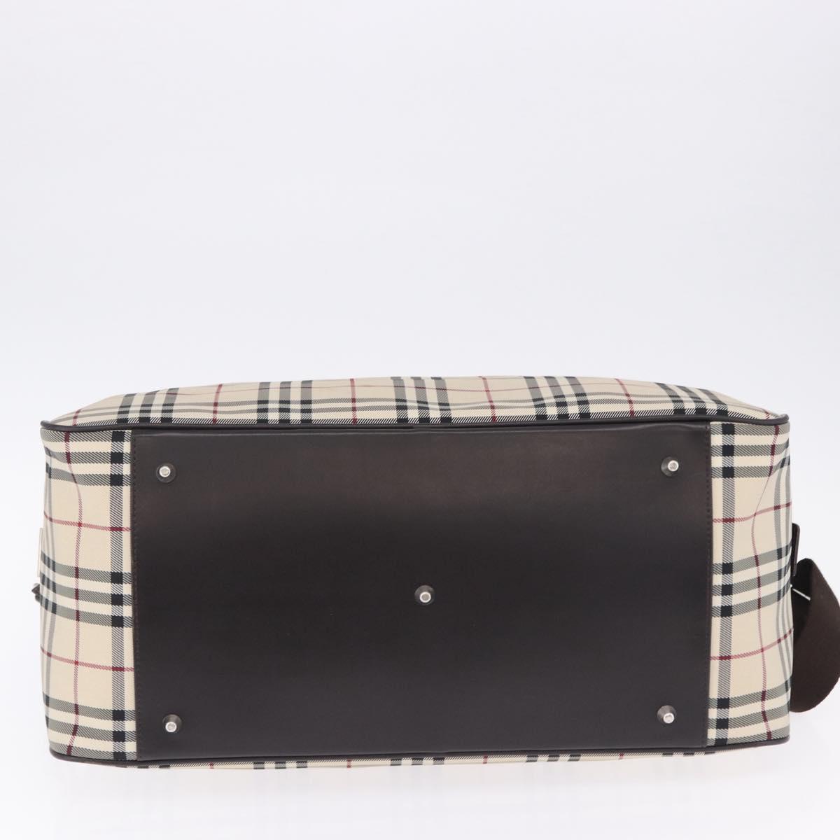 BURBERRY Nova Check Boston Bag Canvas 2way Beige Silver Auth ep15395