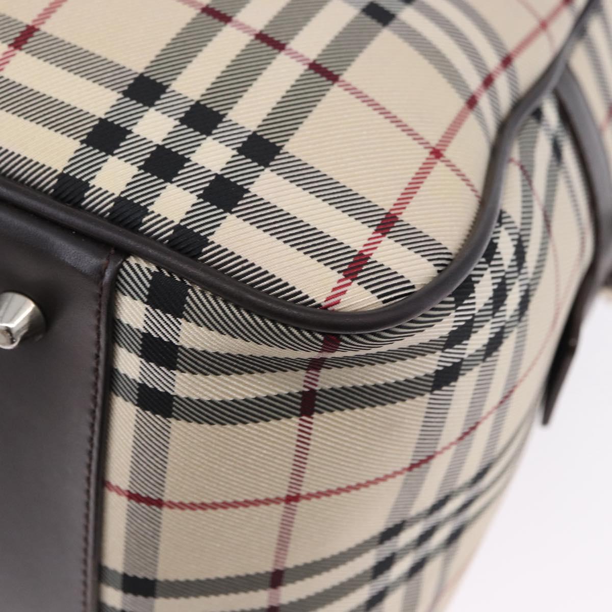 BURBERRY Nova Check Boston Bag Canvas 2way Beige Silver Auth ep15395