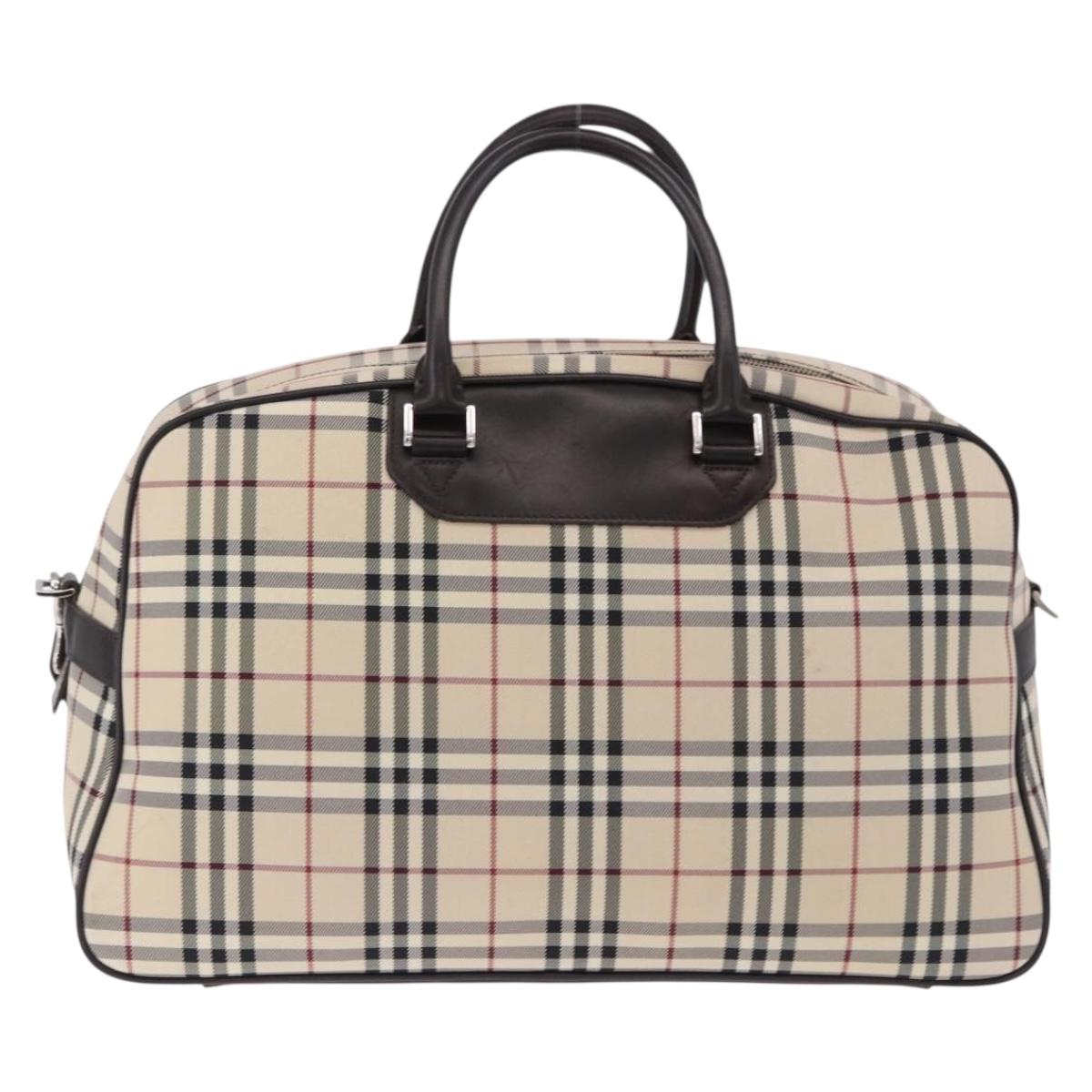 BURBERRY Nova Check Boston Bag Canvas 2way Beige Silver Auth ep15395