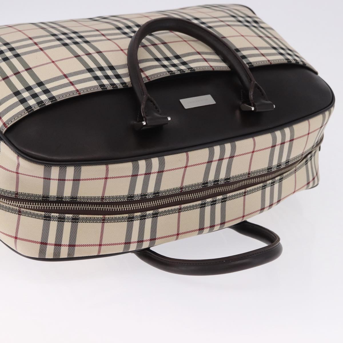 BURBERRY Nova Check Boston Bag Canvas 2way Beige Silver Auth ep15395