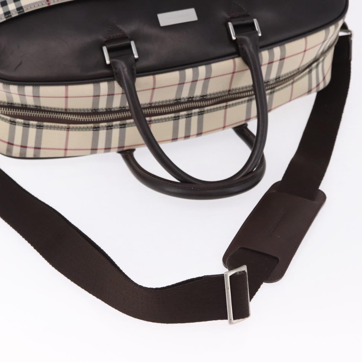 BURBERRY Nova Check Boston Bag Canvas 2way Beige Silver Auth ep15395