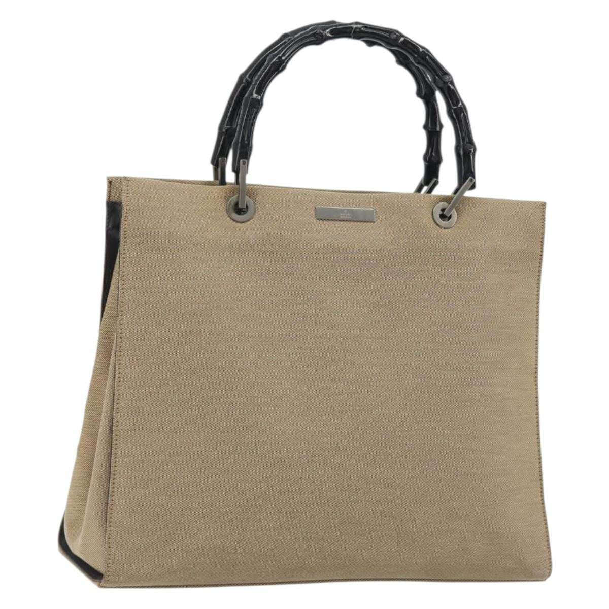 GUCCI Bamboo Hand Bag Canvas Beige Black 002 1010 Auth ep15398
