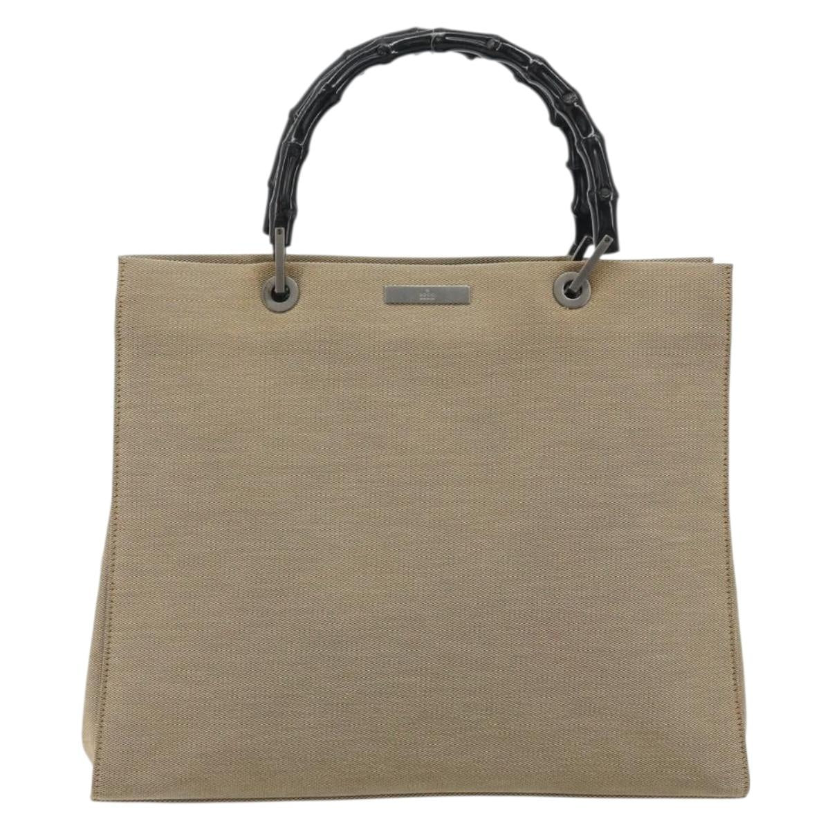 GUCCI Bamboo Hand Bag Canvas Beige Black 002 1010 Auth ep15398