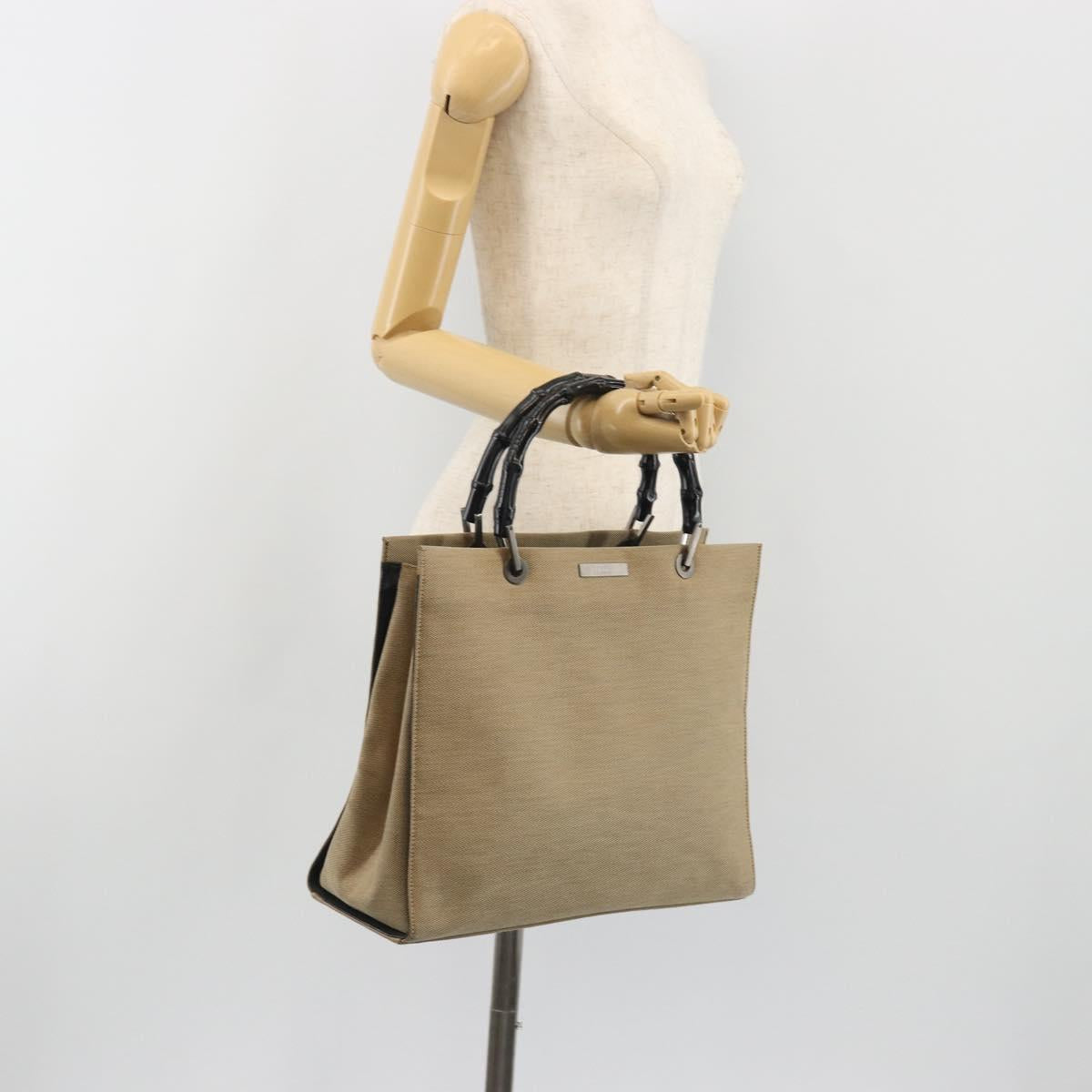 GUCCI Bamboo Hand Bag Canvas Beige Black 002 1010 Auth ep15398