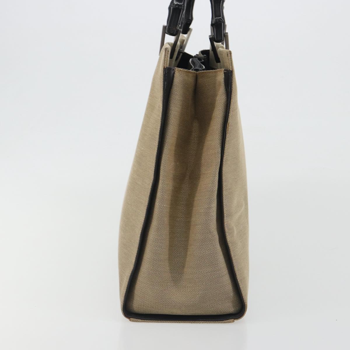 GUCCI Bamboo Hand Bag Canvas Beige Black 002 1010 Auth ep15398