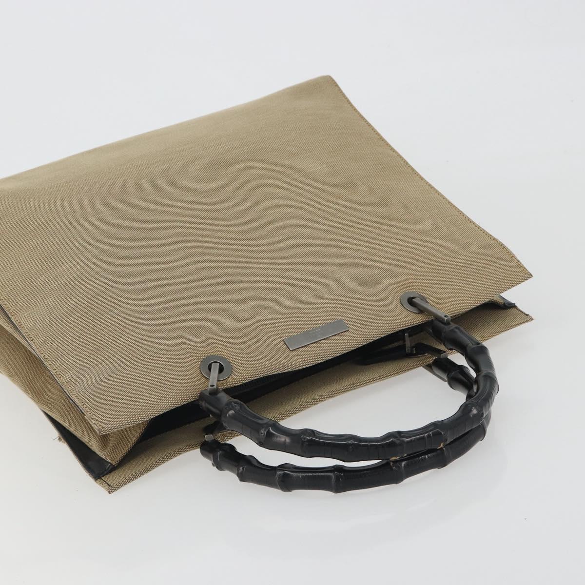GUCCI Bamboo Hand Bag Canvas Beige Black 002 1010 Auth ep15398