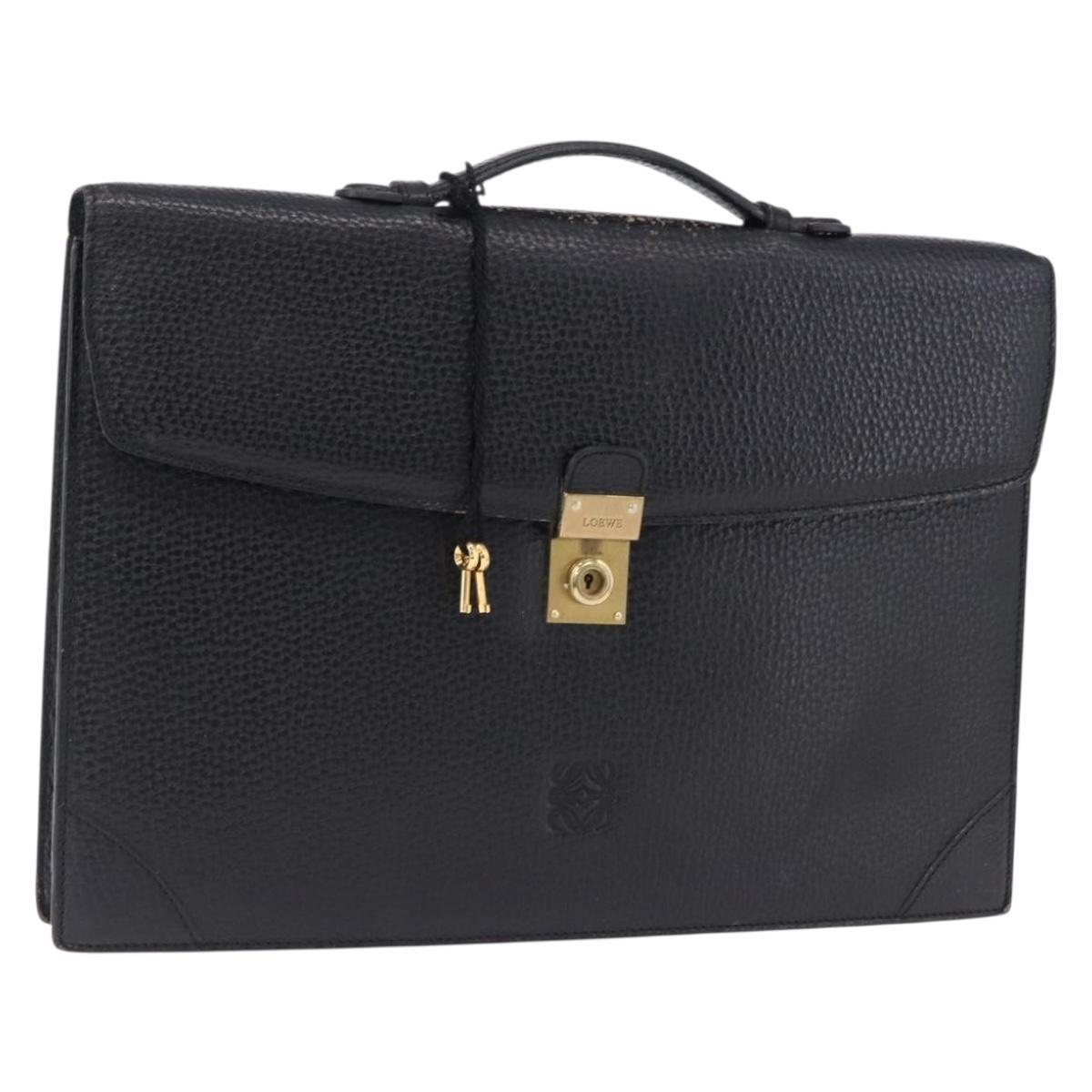 LOEWE Business Bag Leather Black Gold Tone Auth ep15399