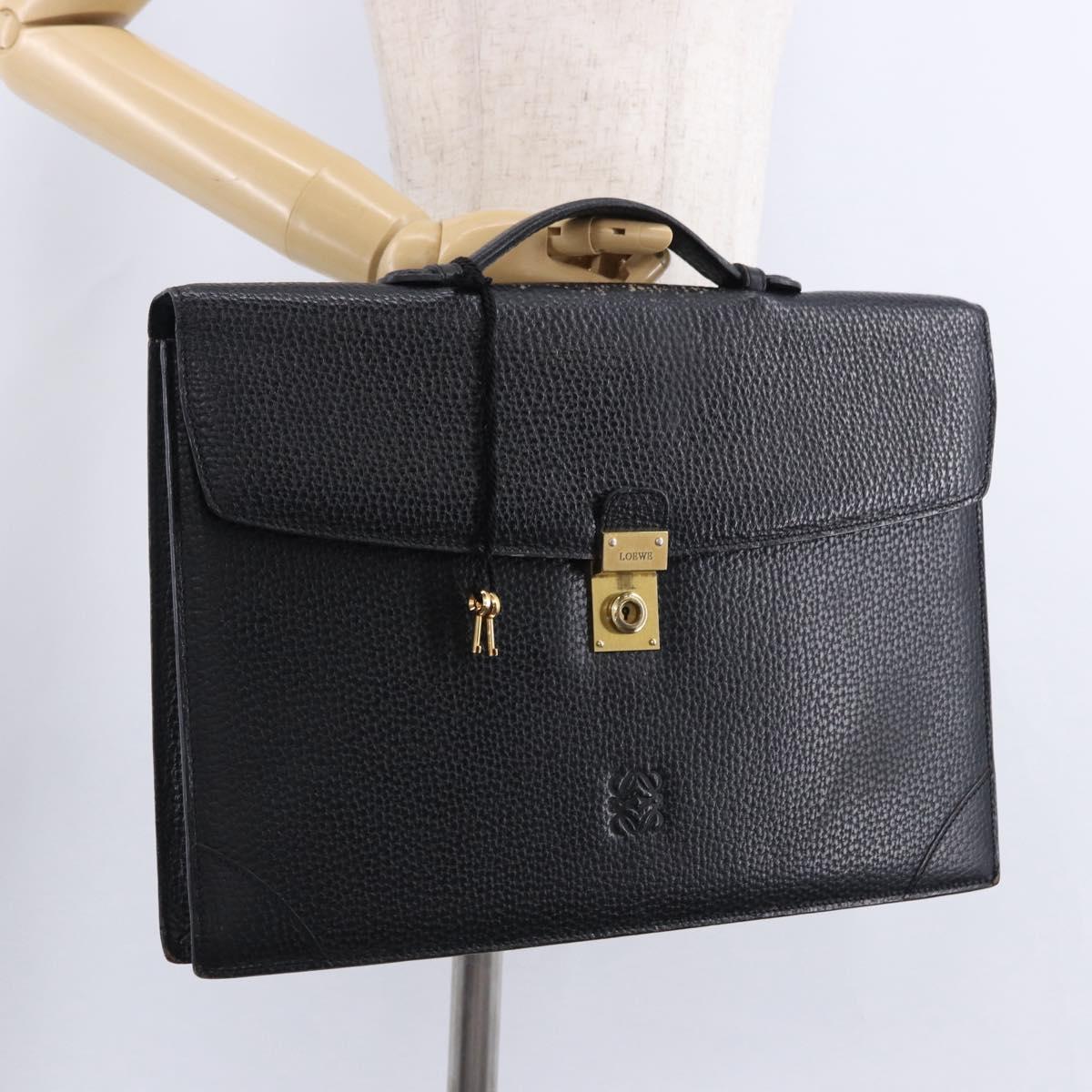 LOEWE Business Bag Leather Black Gold Tone Auth ep15399