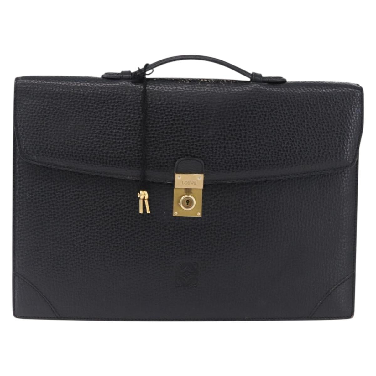 LOEWE Business Bag Leather Black Gold Tone Auth ep15399