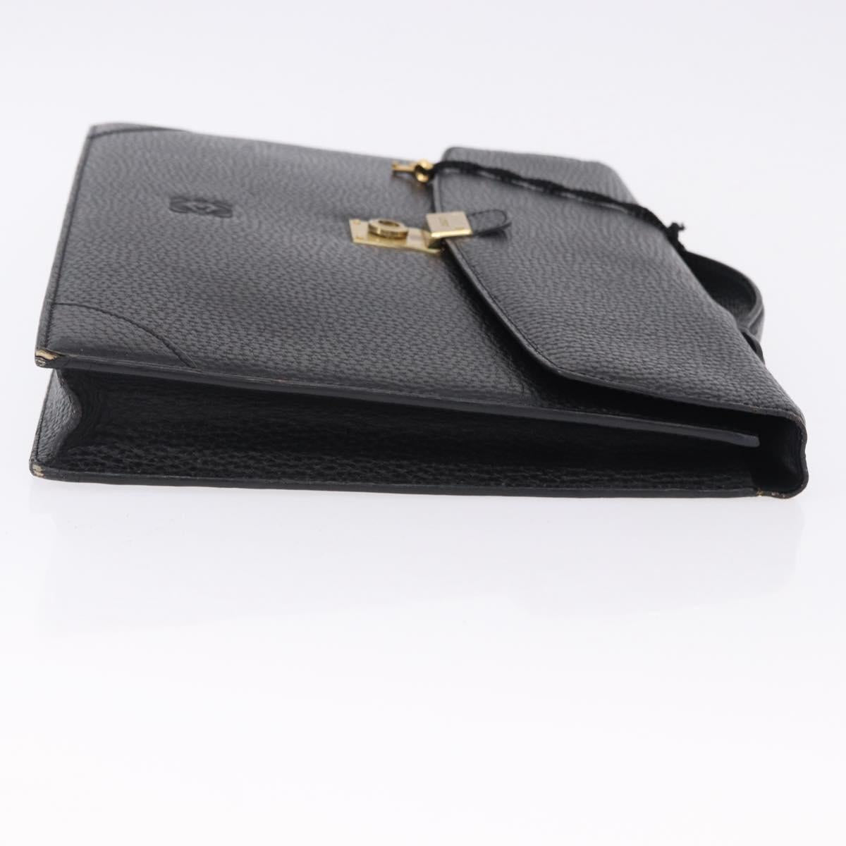 LOEWE Business Bag Leather Black Gold Tone Auth ep15399