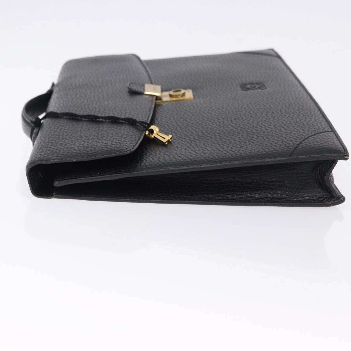 LOEWE Business Bag Leather Black Gold Tone Auth ep15399
