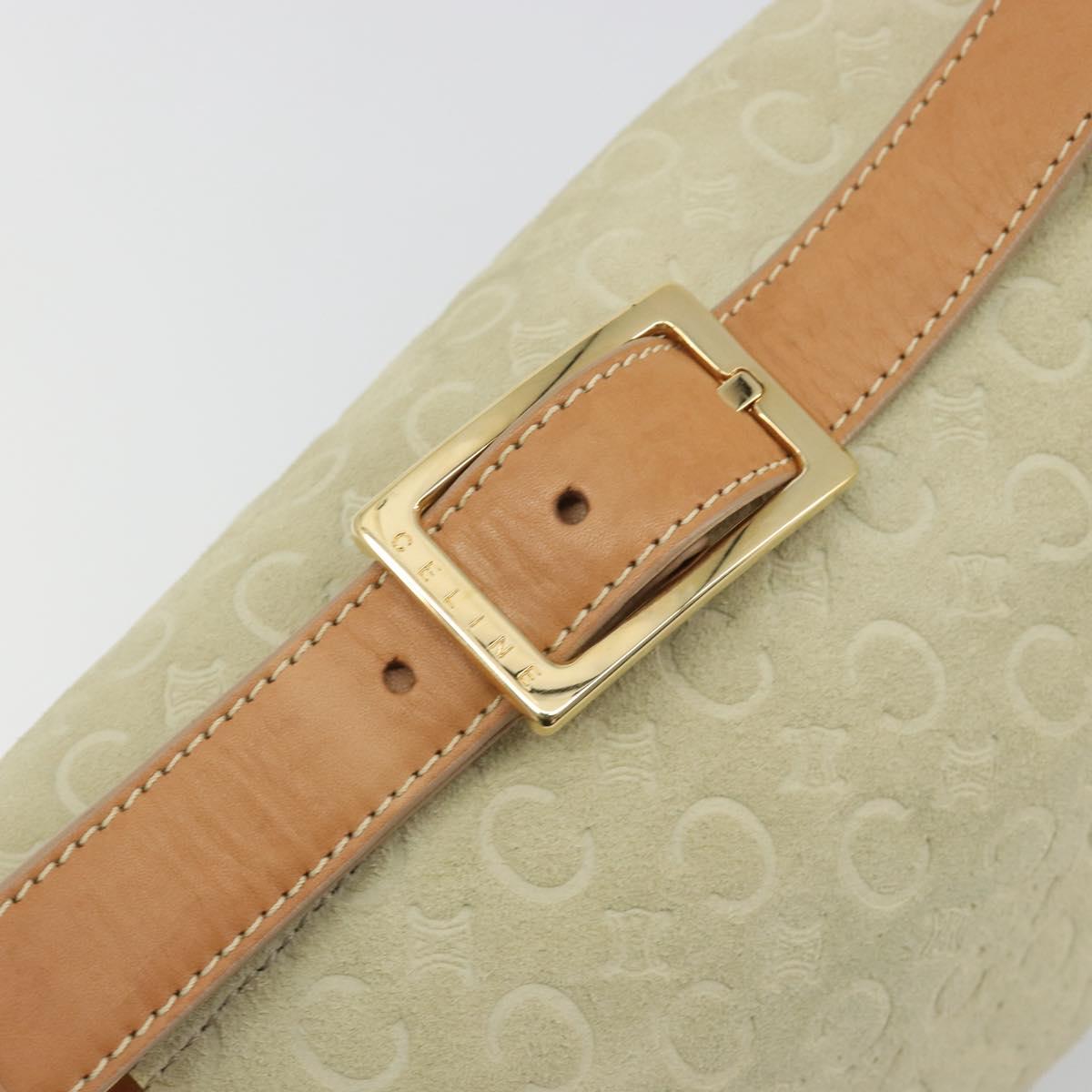 CELINE C Macadam Hand Bag Suede Beige Gold Tone Auth ep15402