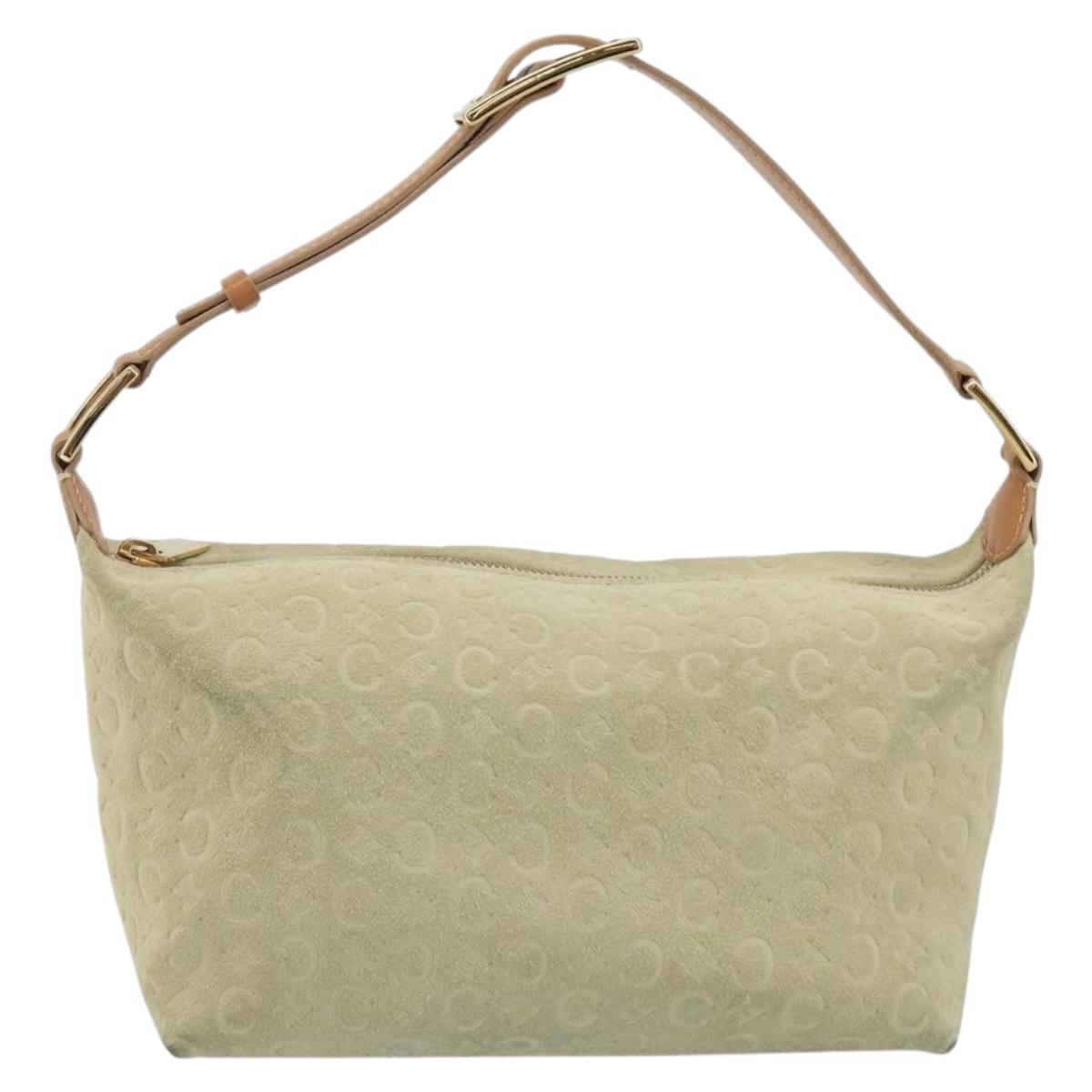 CELINE C Macadam Hand Bag Suede Beige Gold Tone Auth ep15402