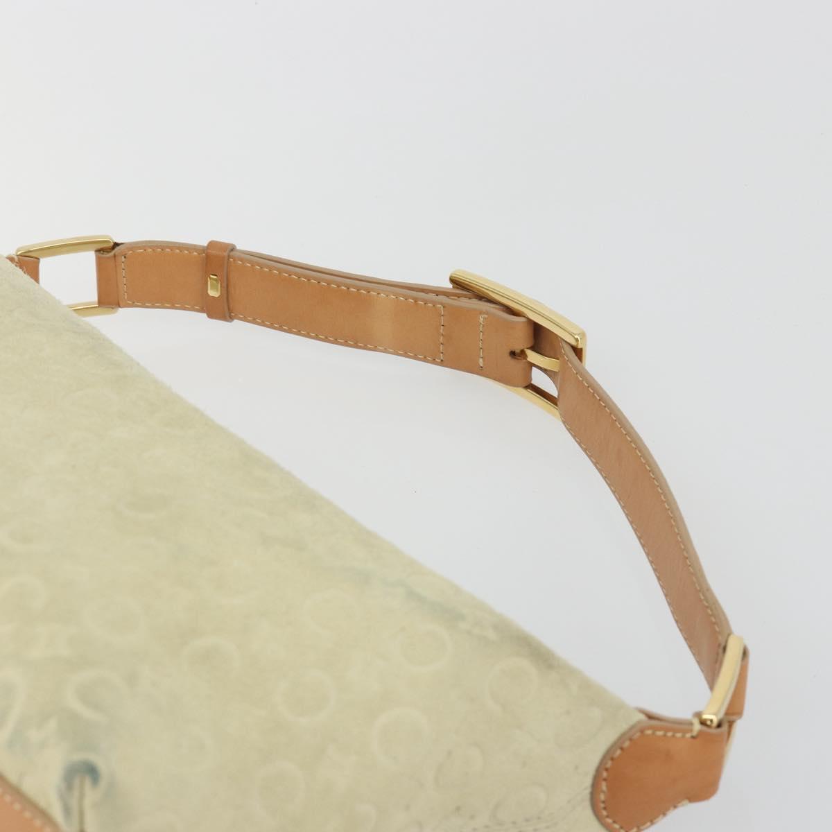 CELINE C Macadam Hand Bag Suede Beige Gold Tone Auth ep15402
