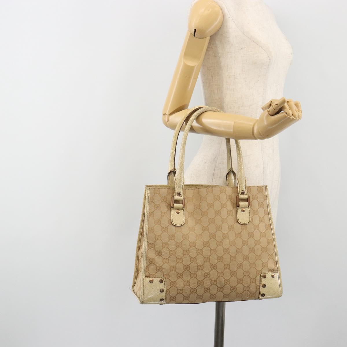 GUCCI GG Canvas Hand Bag Beige Bronze 124260 Auth ep15404