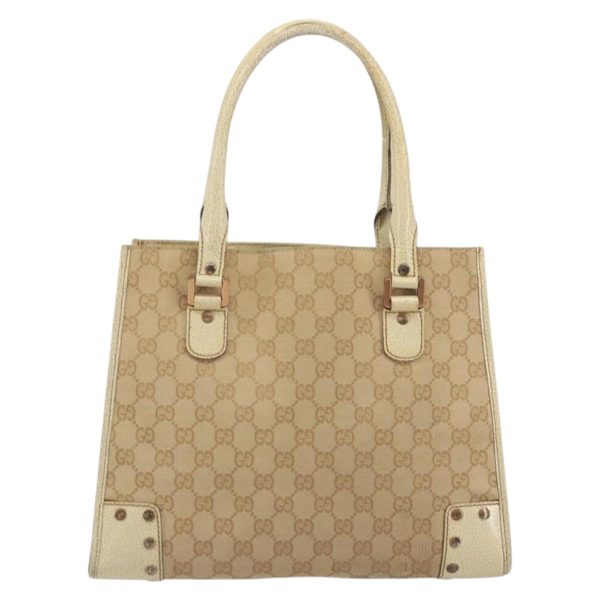GUCCI GG Canvas Hand Bag Beige Bronze 124260 Auth ep15404