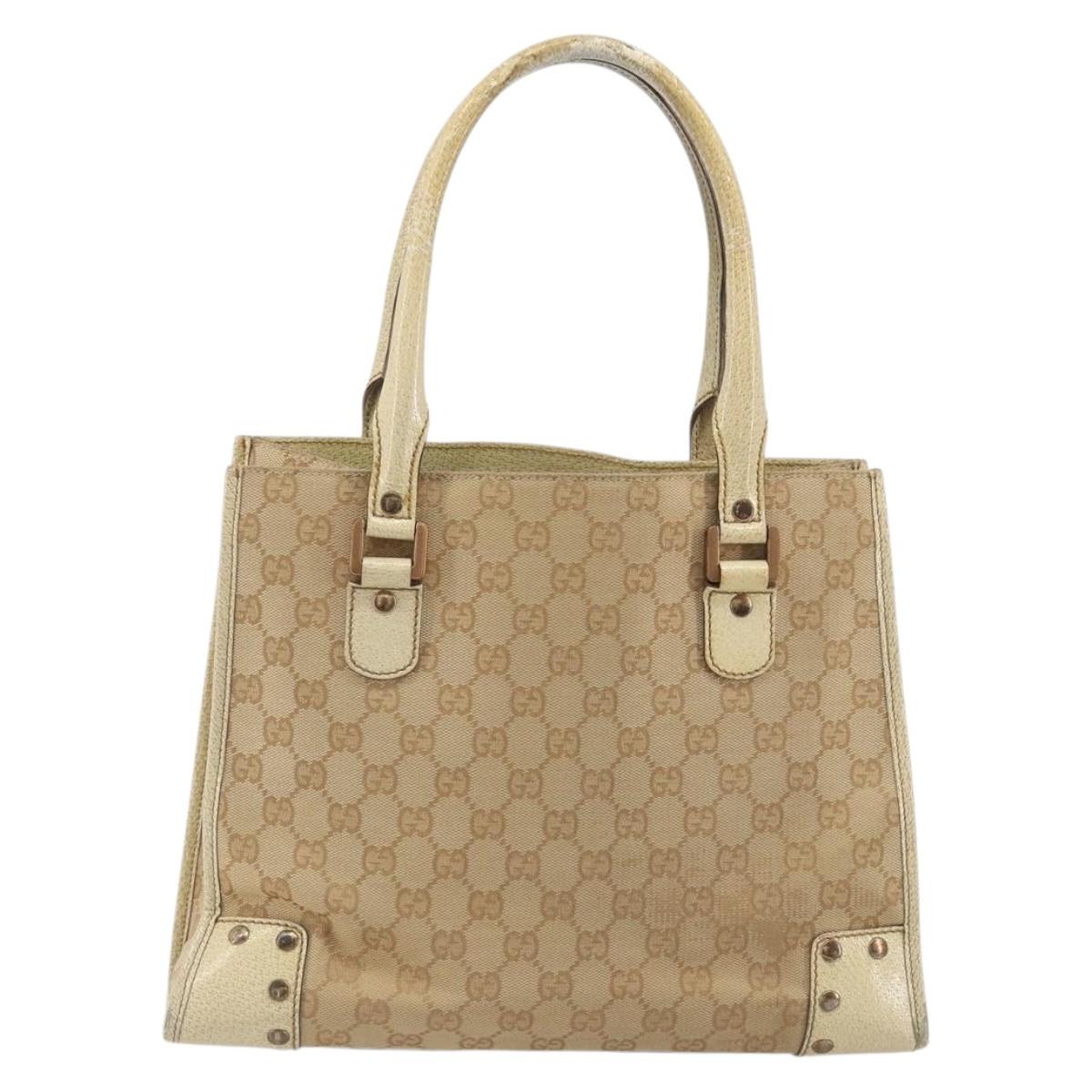 GUCCI GG Canvas Hand Bag Beige Bronze 124260 Auth ep15404