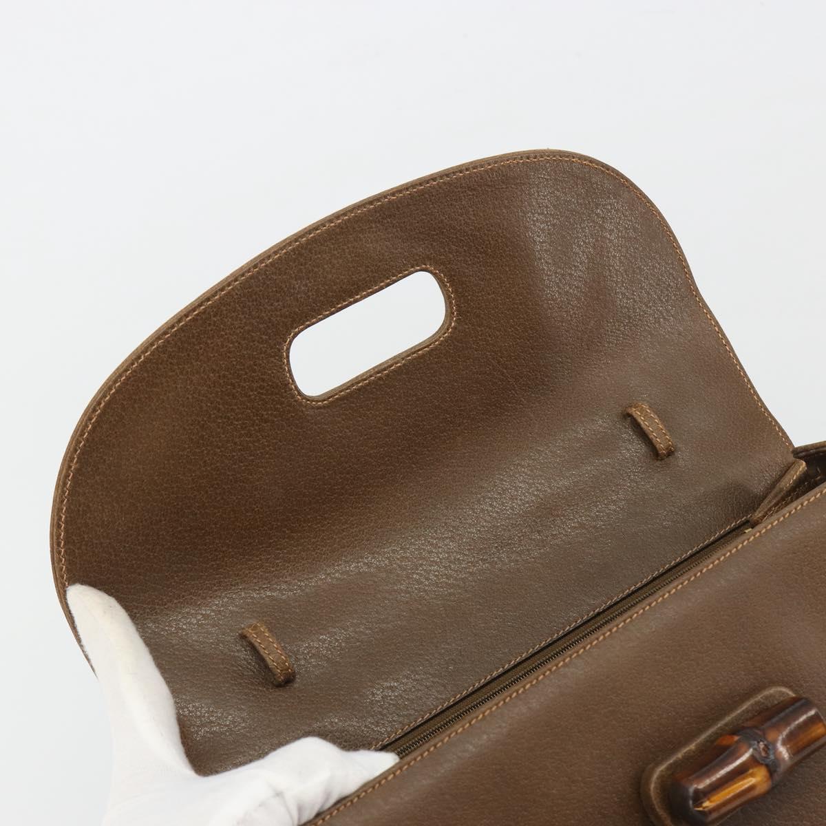 GUCCI Bamboo Hand Bag Leather Brown Gold Tone 000 01 0063 Auth ep15407A