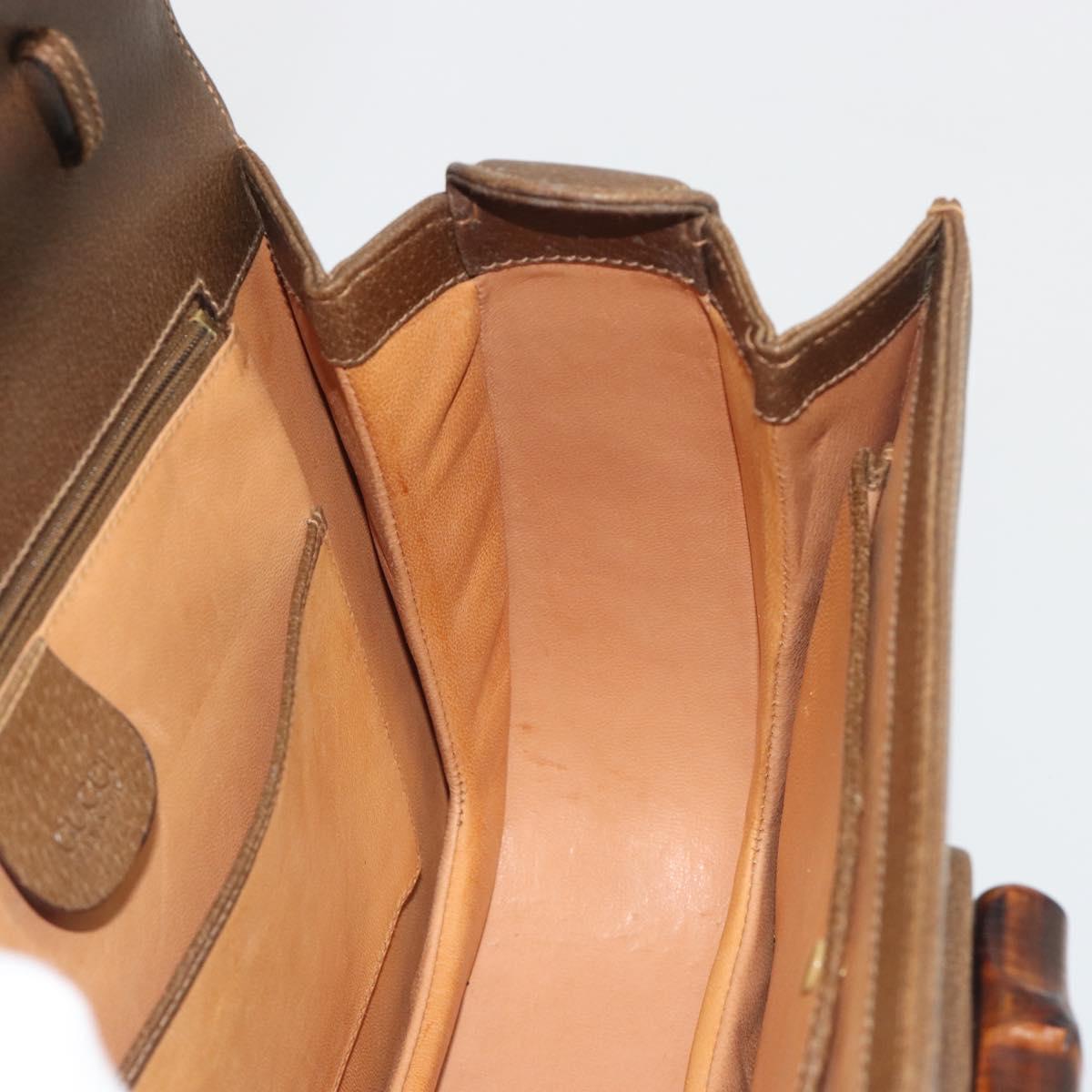 GUCCI Bamboo Hand Bag Leather Brown Gold Tone 000 01 0063 Auth ep15407A