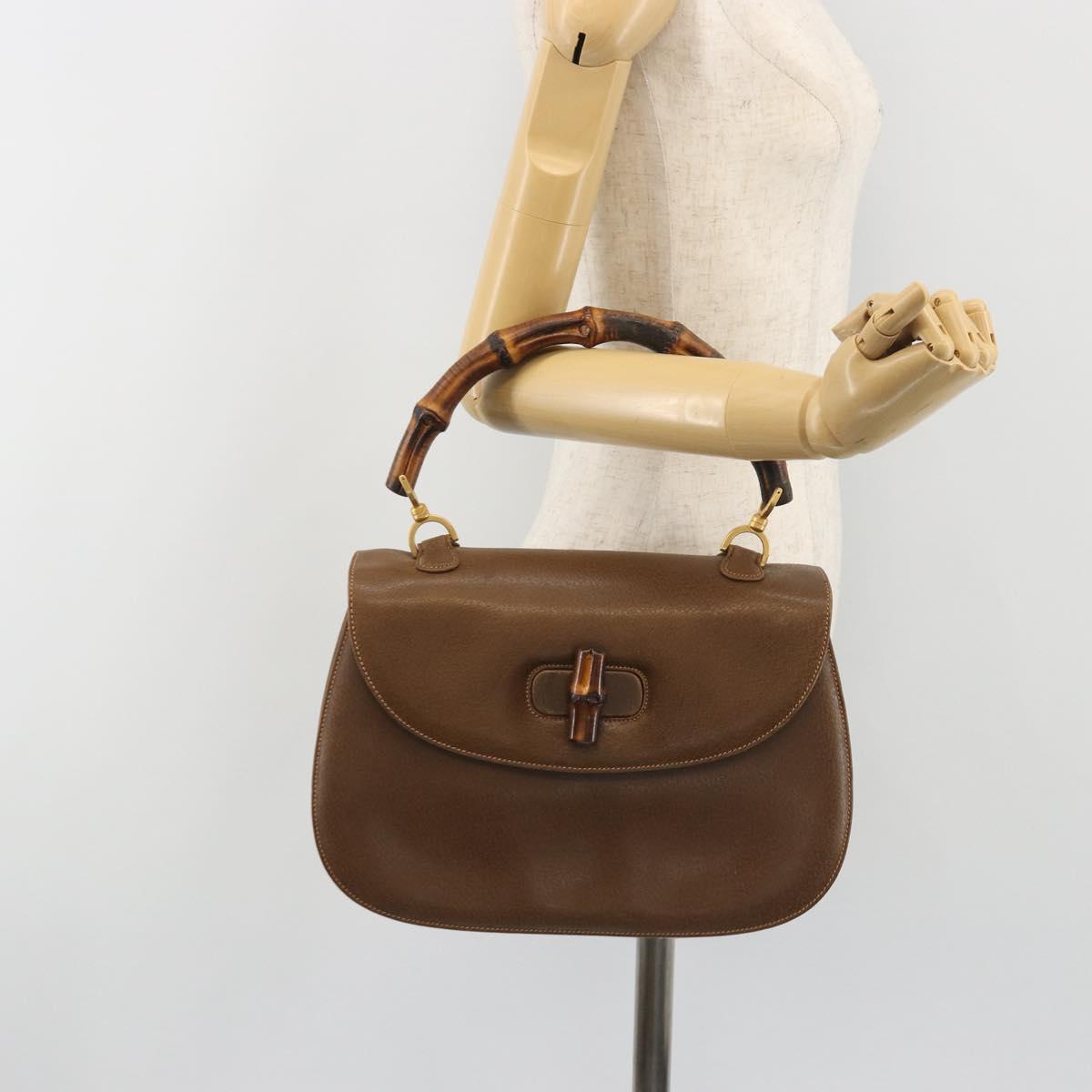 GUCCI Bamboo Hand Bag Leather Brown Gold Tone 000 01 0063 Auth ep15407A