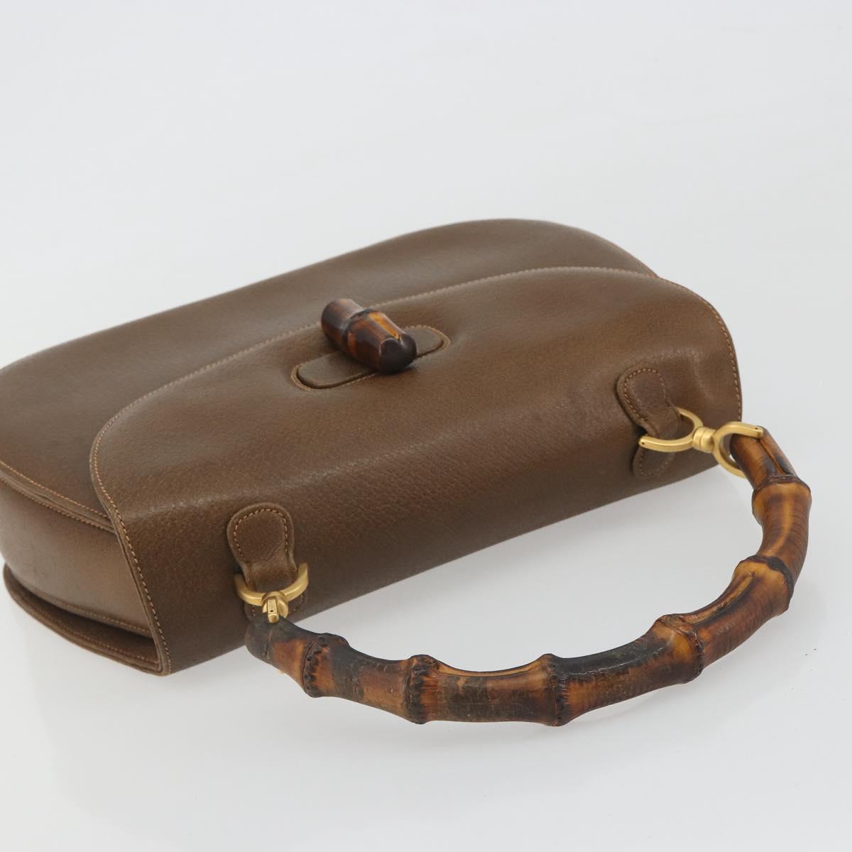 GUCCI Bamboo Hand Bag Leather Brown Gold Tone 000 01 0063 Auth ep15407A