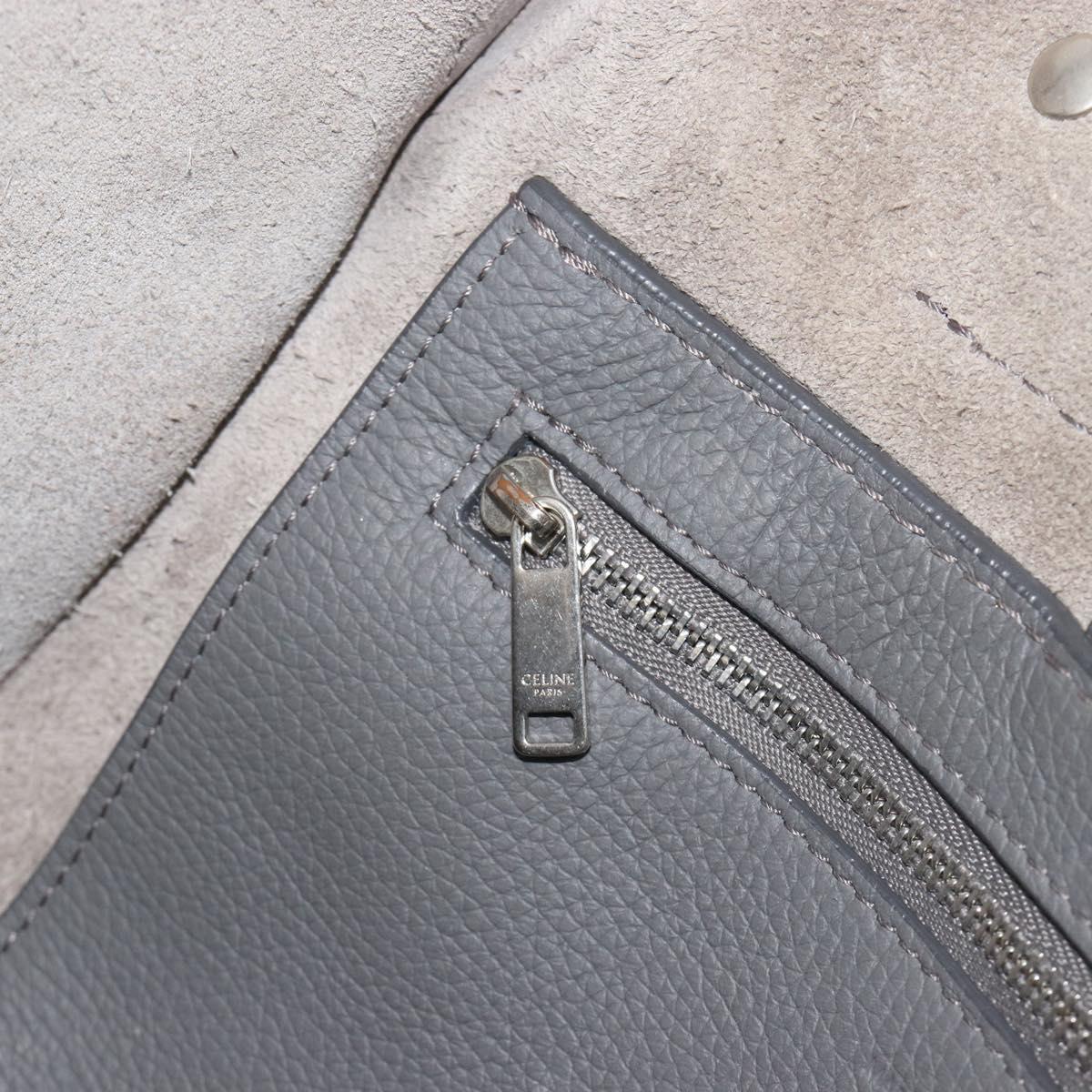 CELINE Big Bag Small Hand Bag Leather 2way Gray Silver Auth ep15408V