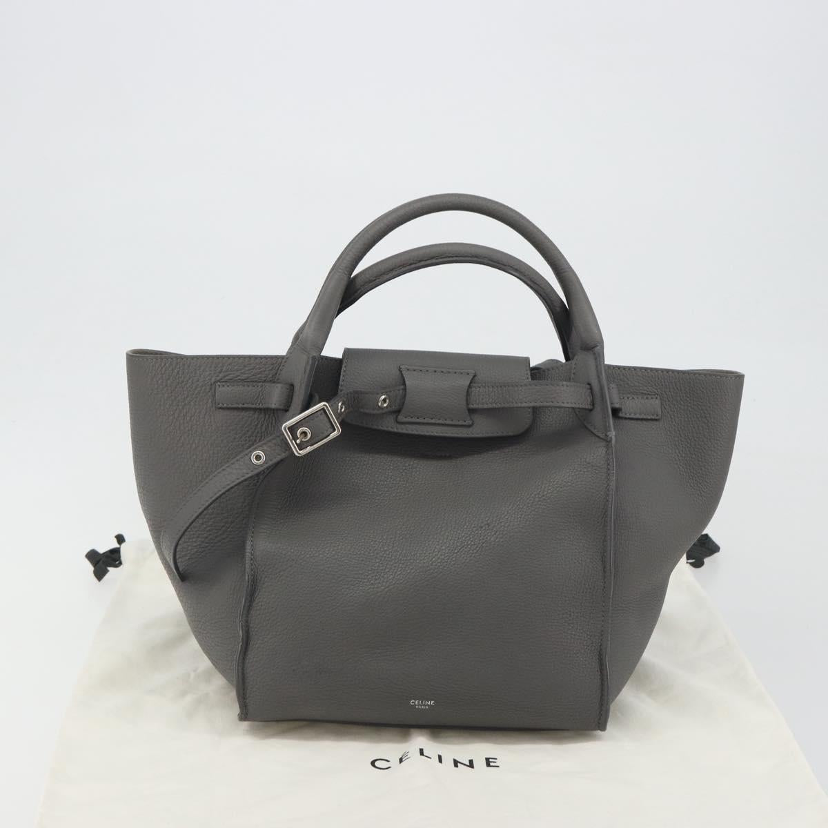 CELINE Big Bag Small Hand Bag Leather 2way Gray Silver Auth ep15408V