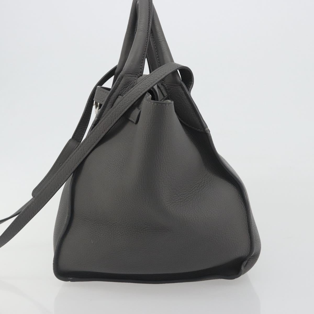 CELINE Big Bag Small Hand Bag Leather 2way Gray Silver Auth ep15408V