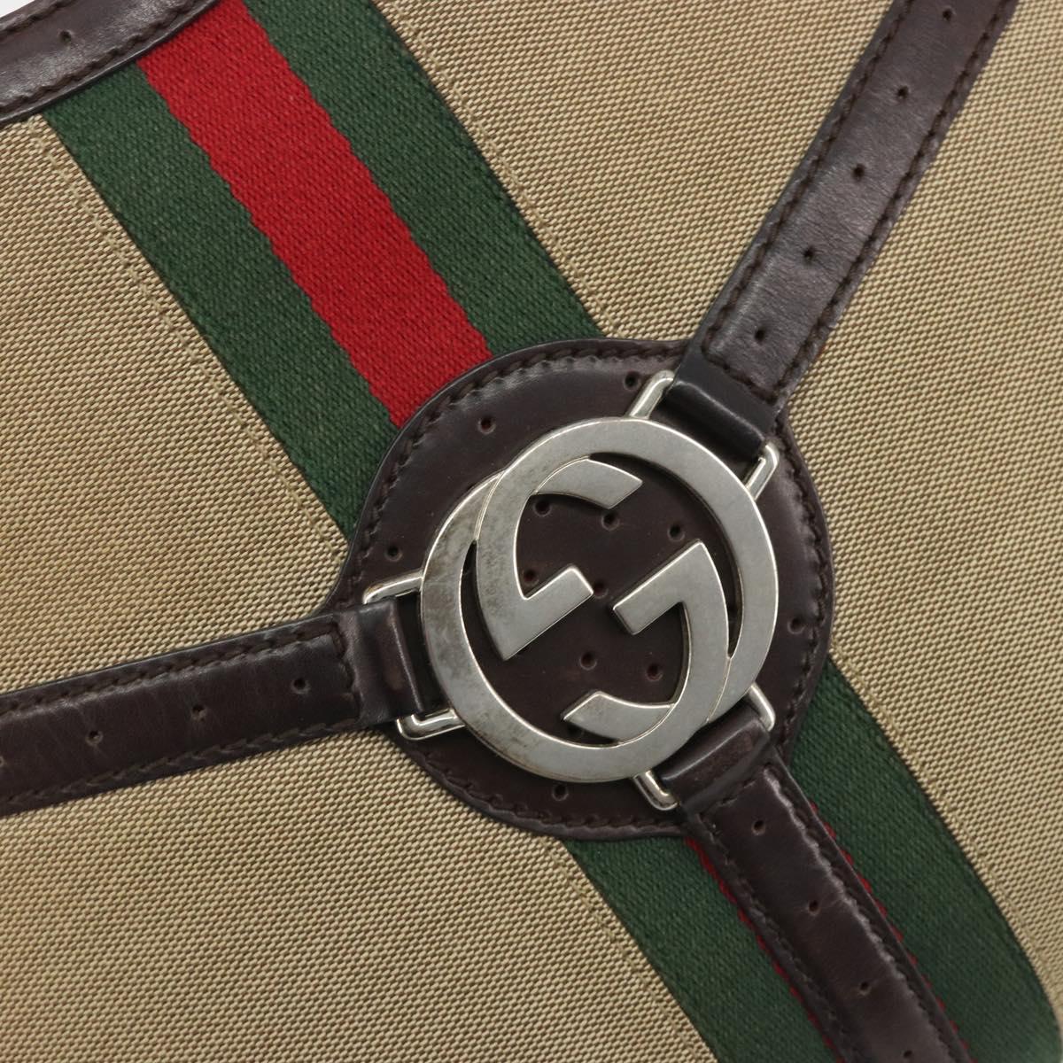 GUCCI Interlocking G Shoulder Bag Canvas Beige Silver Auth ep15409