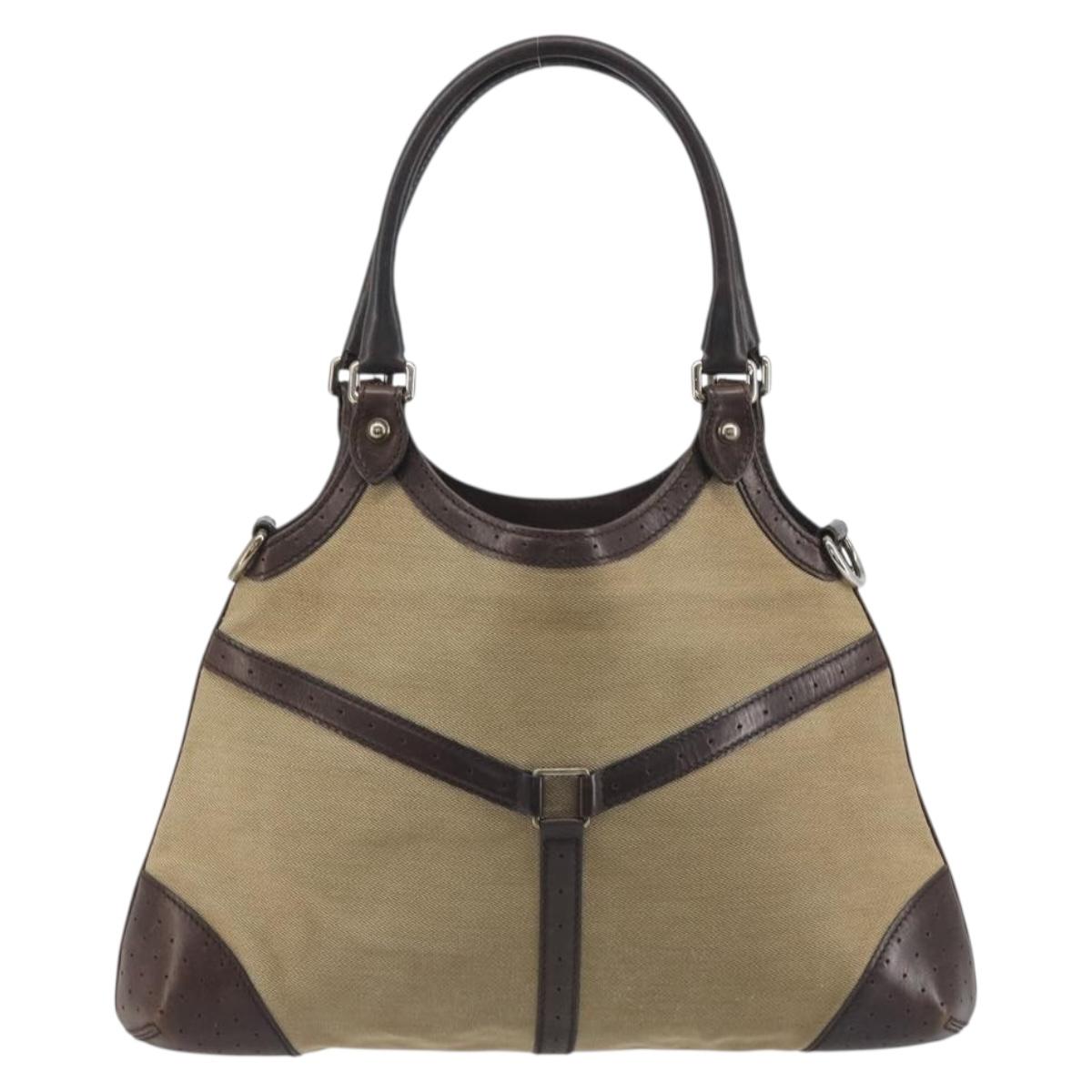 GUCCI Interlocking G Shoulder Bag Canvas Beige Silver Auth ep15409