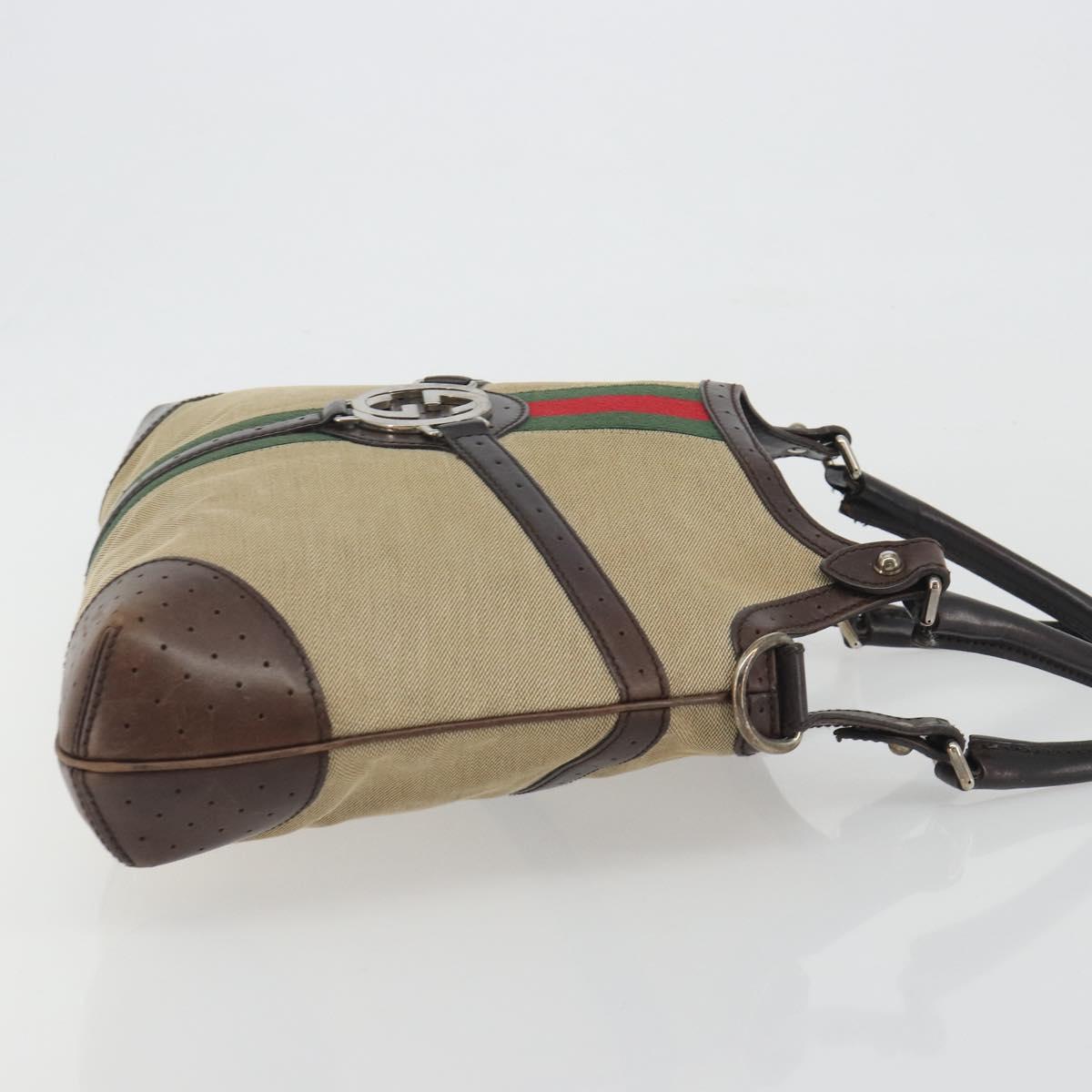 GUCCI Interlocking G Shoulder Bag Canvas Beige Silver Auth ep15409