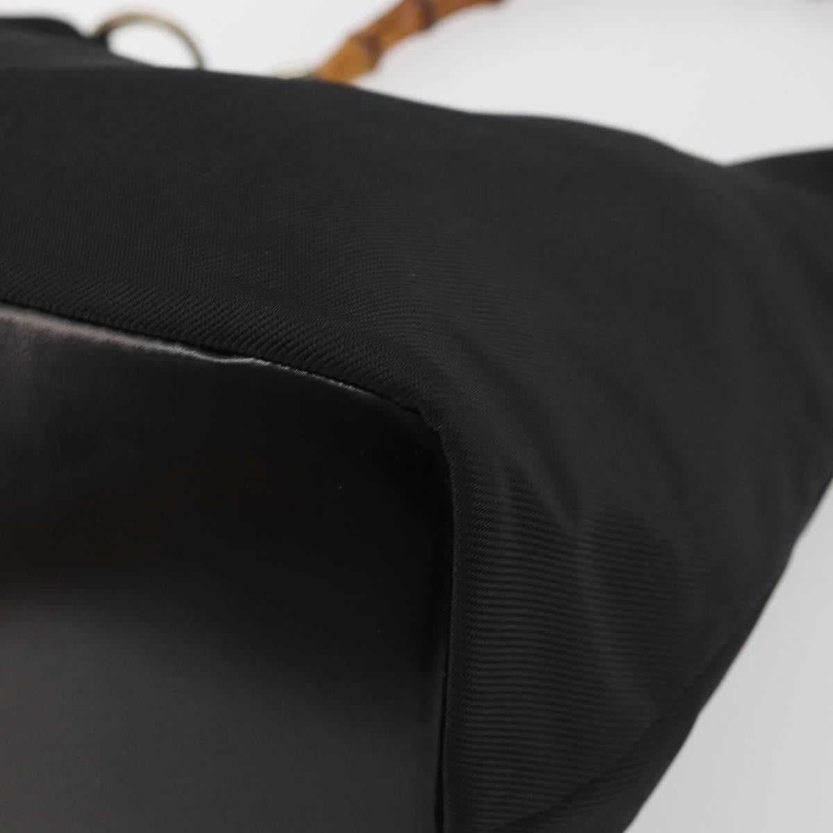 GUCCI Bamboo Hand Bag Nylon Black Silver Auth ep15413