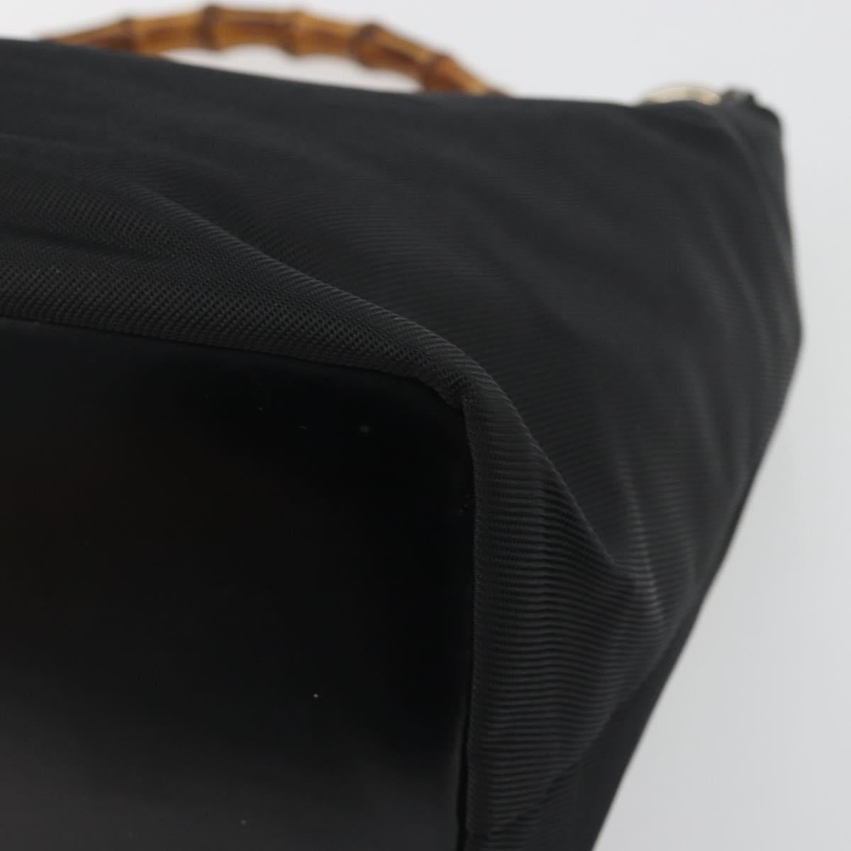 GUCCI Bamboo Hand Bag Nylon Black Silver Auth ep15413